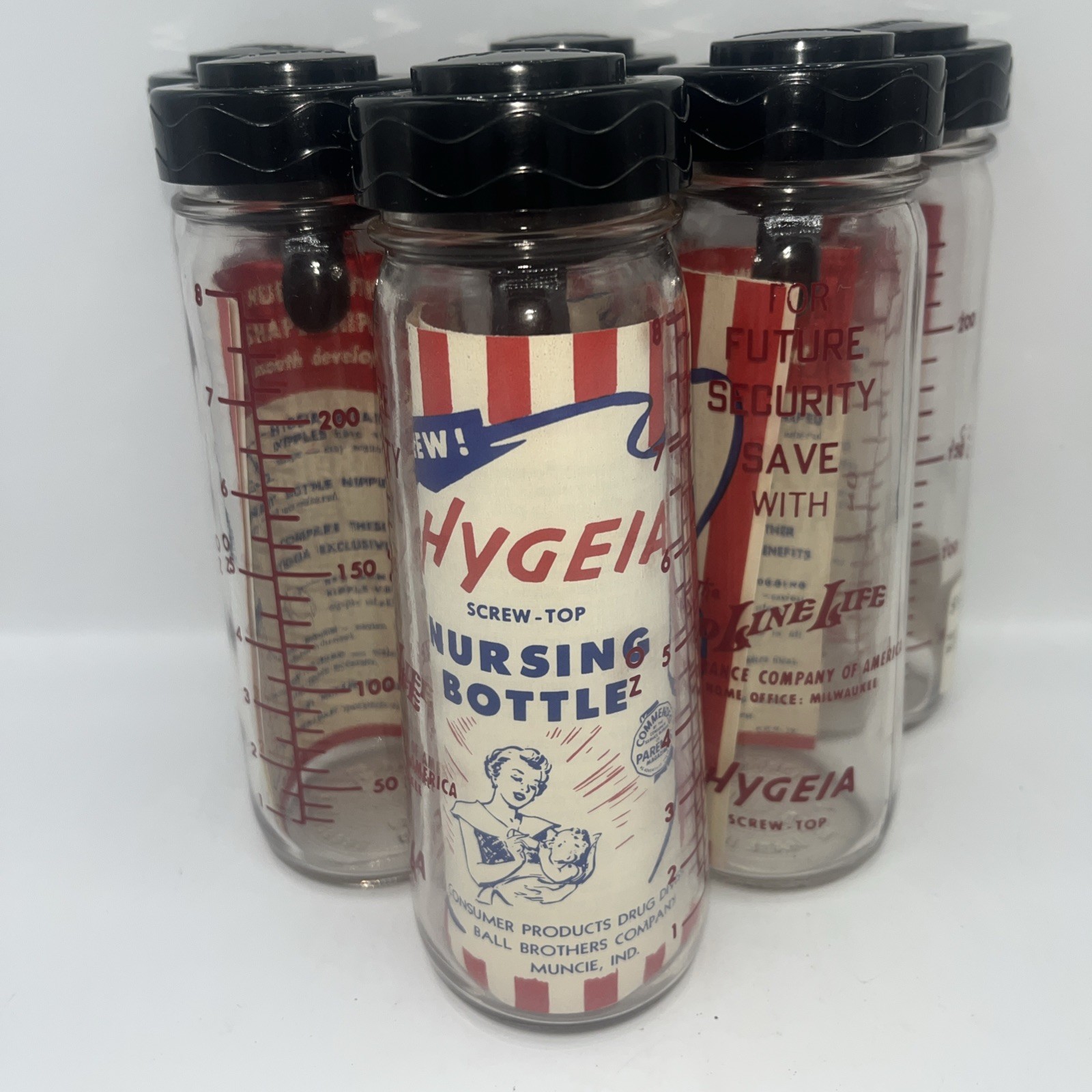 Lot of 6 Vintage Hygeia Screw-Top Baby Nursing Bottles (Glass) Lot of 6 Vintage Hygeia Screw-Top Baby Nursing Bottles (Glass)