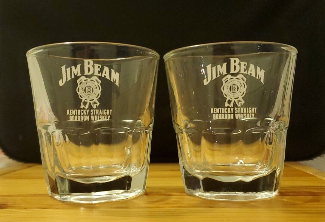 JIM BEAM Kentucky Straight Bourbon Whiskey (SET OF 2) Rocks Glasses 8 oz Each