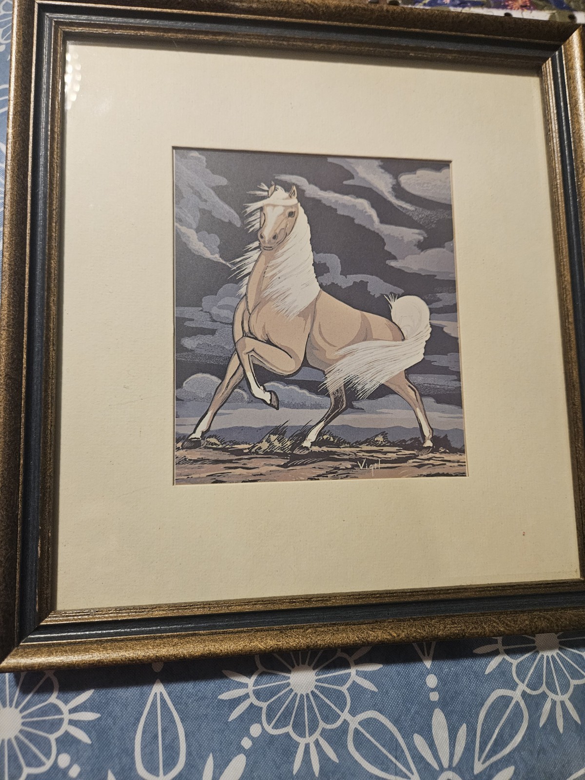 Frank Vigil Apache Native American Tiwa Silkscreen Horse Art 12x11 Vintage