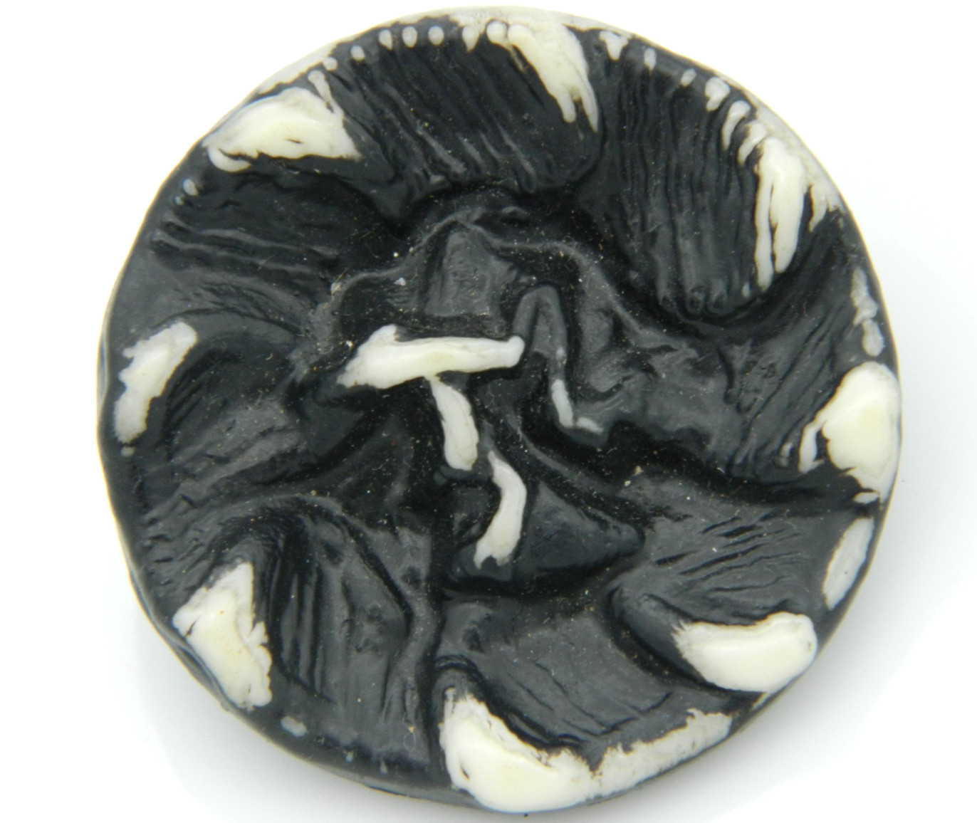 VINTAGE 1920s Art Deco Buffed Celluloid Black & White Button  Large 1 1/2\