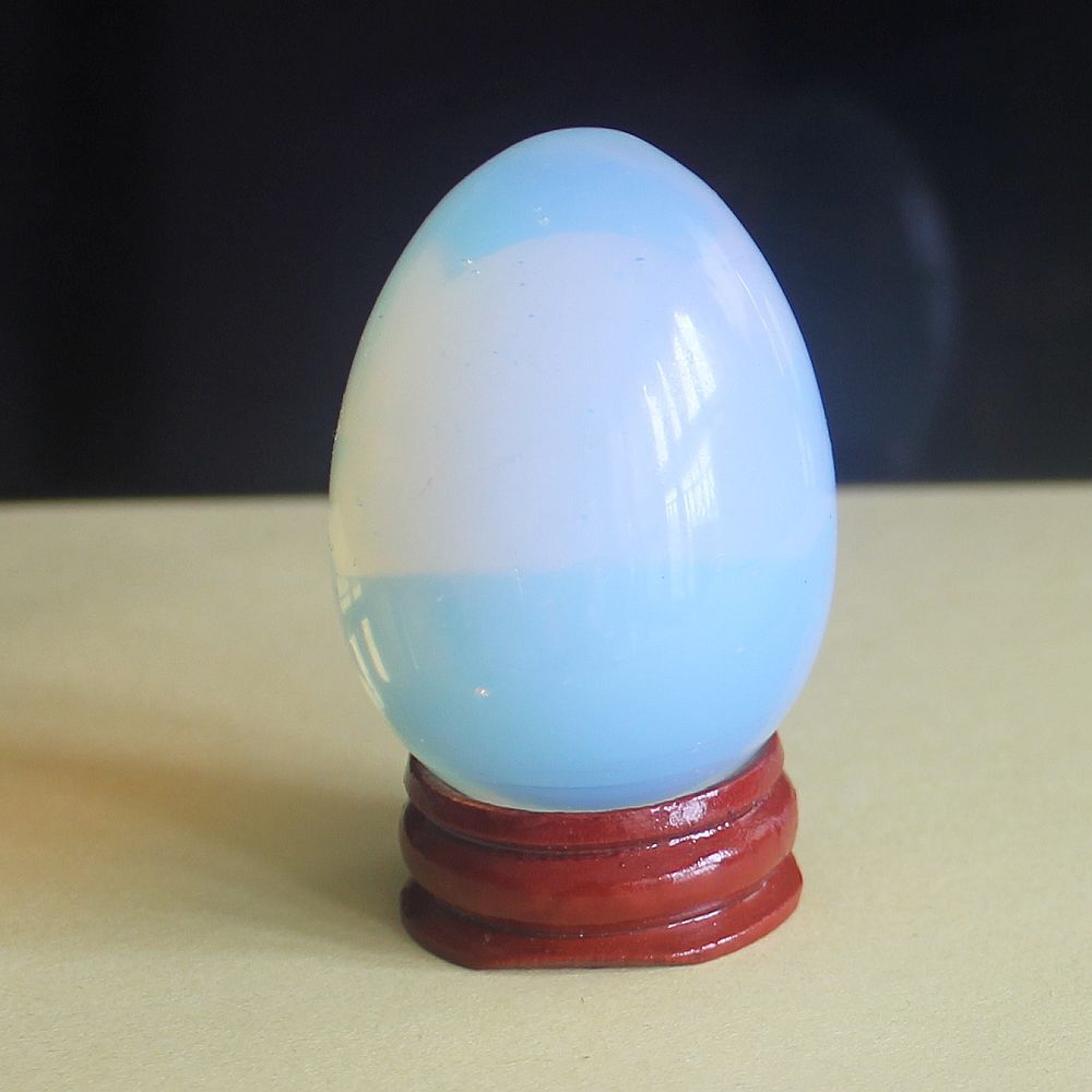 1.92\'\' Crystal white opalite egg with wood stand chakra stones reiki healing