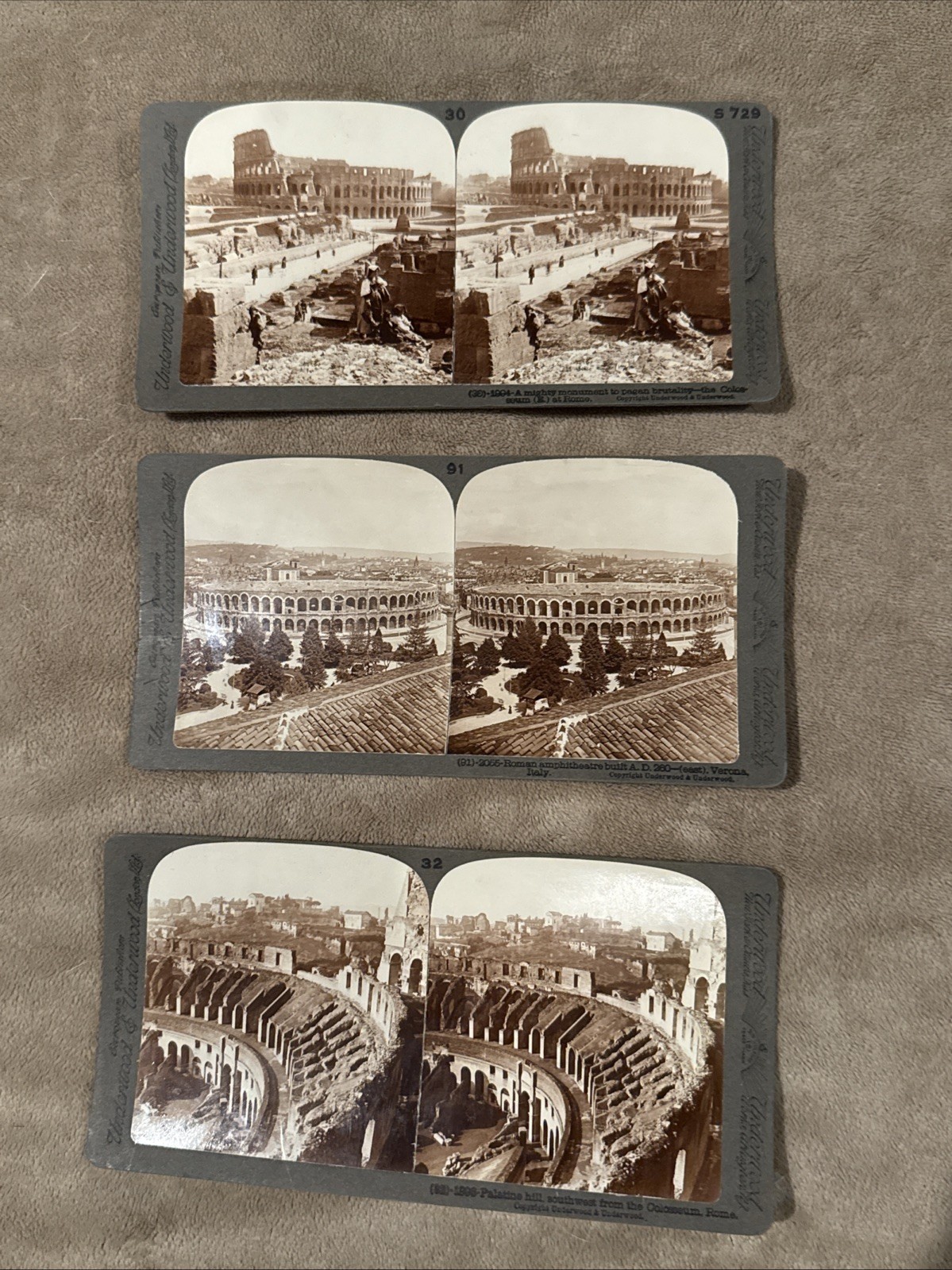 Italian Stereoview Card Lot of 3 Rome Colosseum Italy Italian Stereoview Card Lot of 3 Rome Colosseum Italy