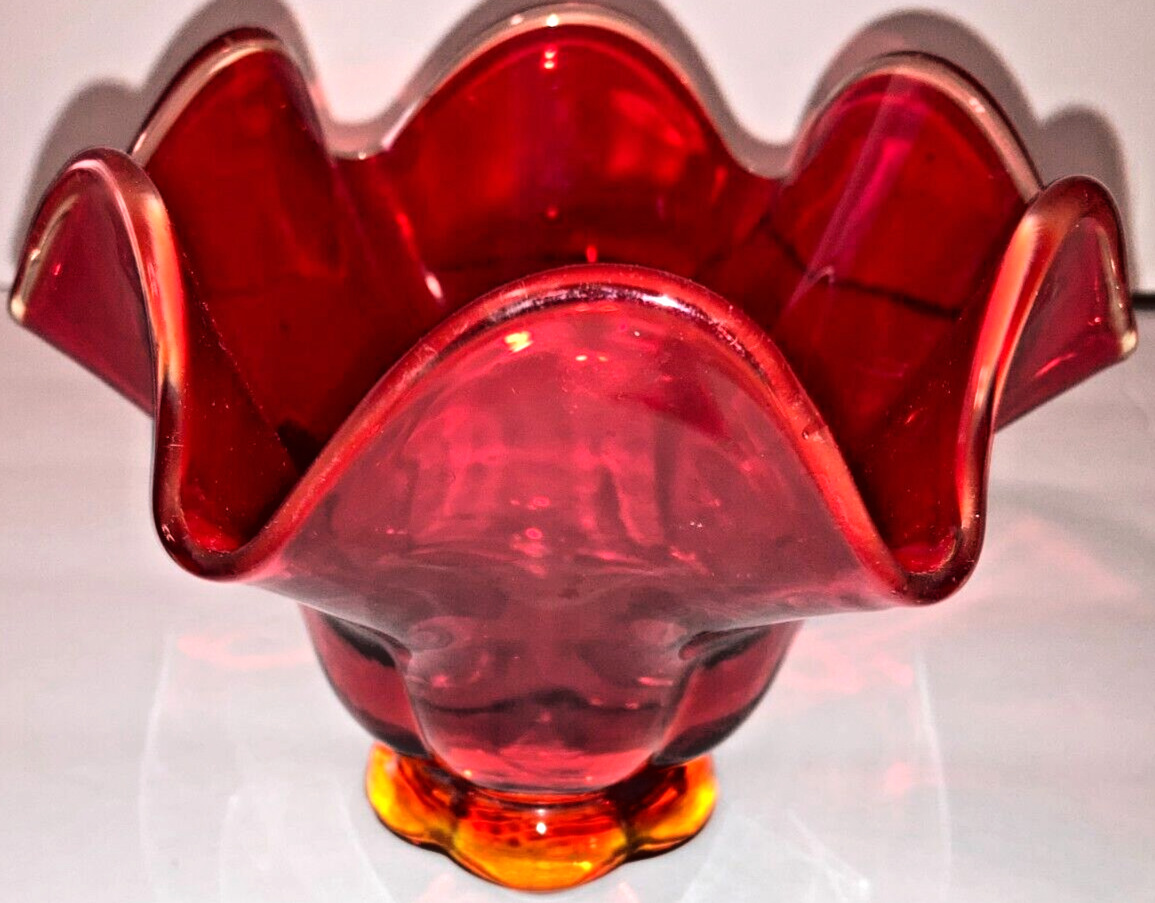 Vintage Amberina Glass Candy Dish