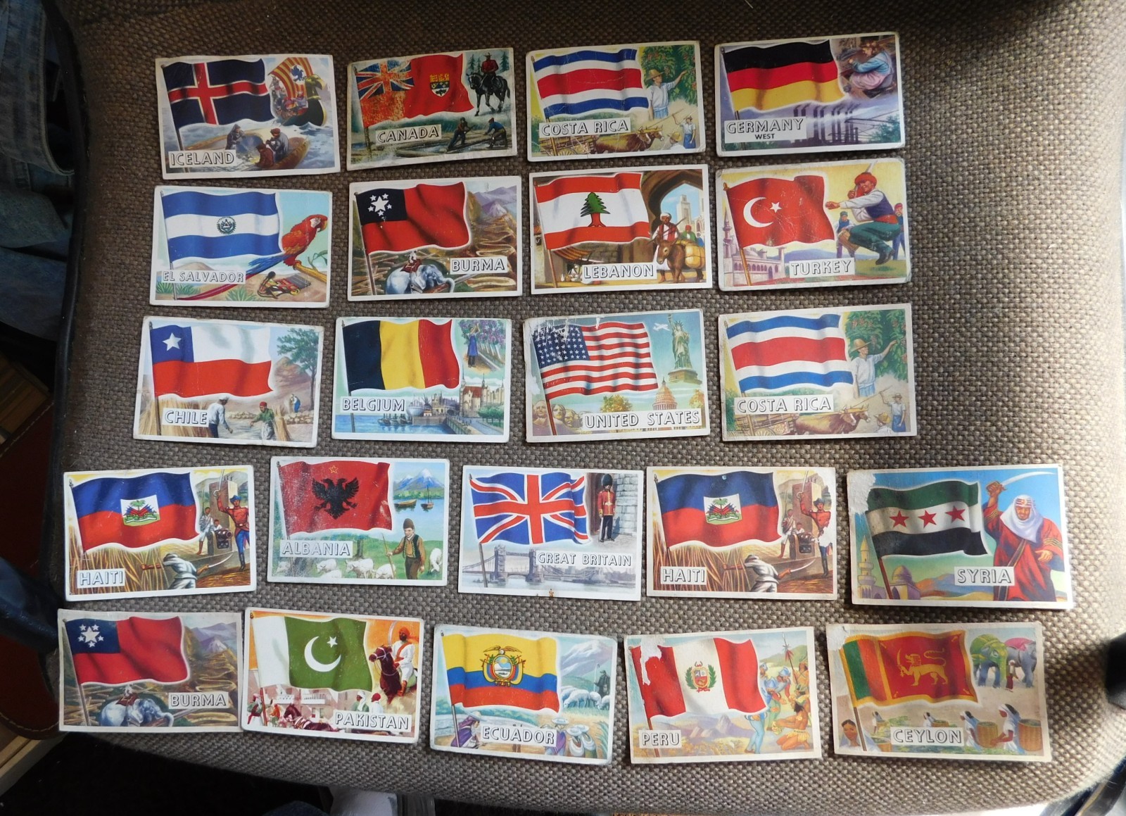 Poor Condition - 1956 Topps Flags Of The World 22 Cards   - Mostly Water Damaged