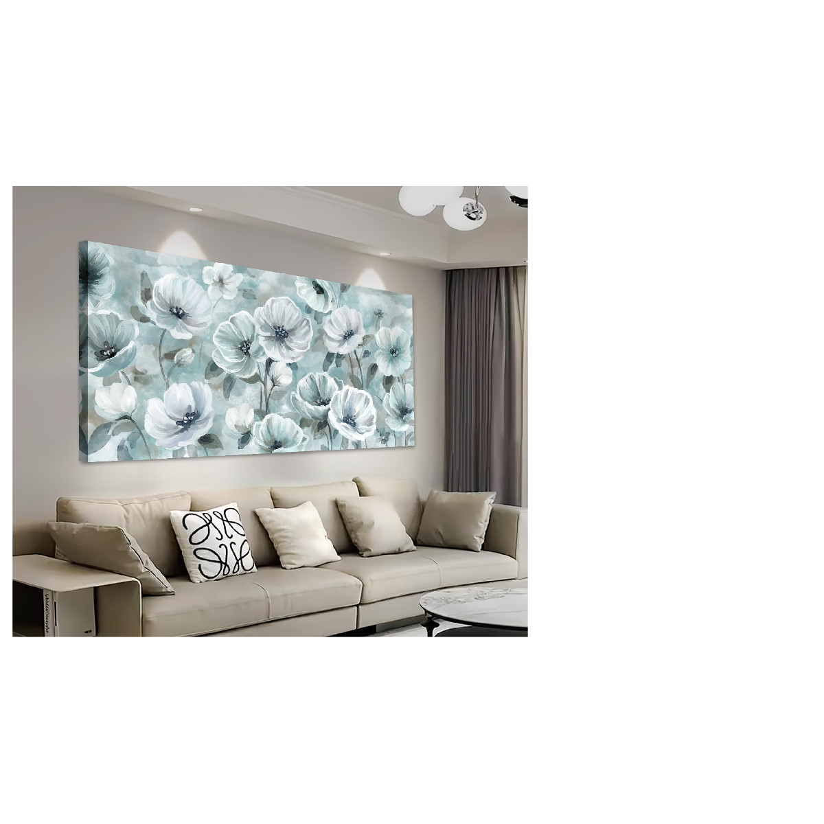Yearainn Floral Canvas Wall Art - Pictures Wall Decor Turquoise White
