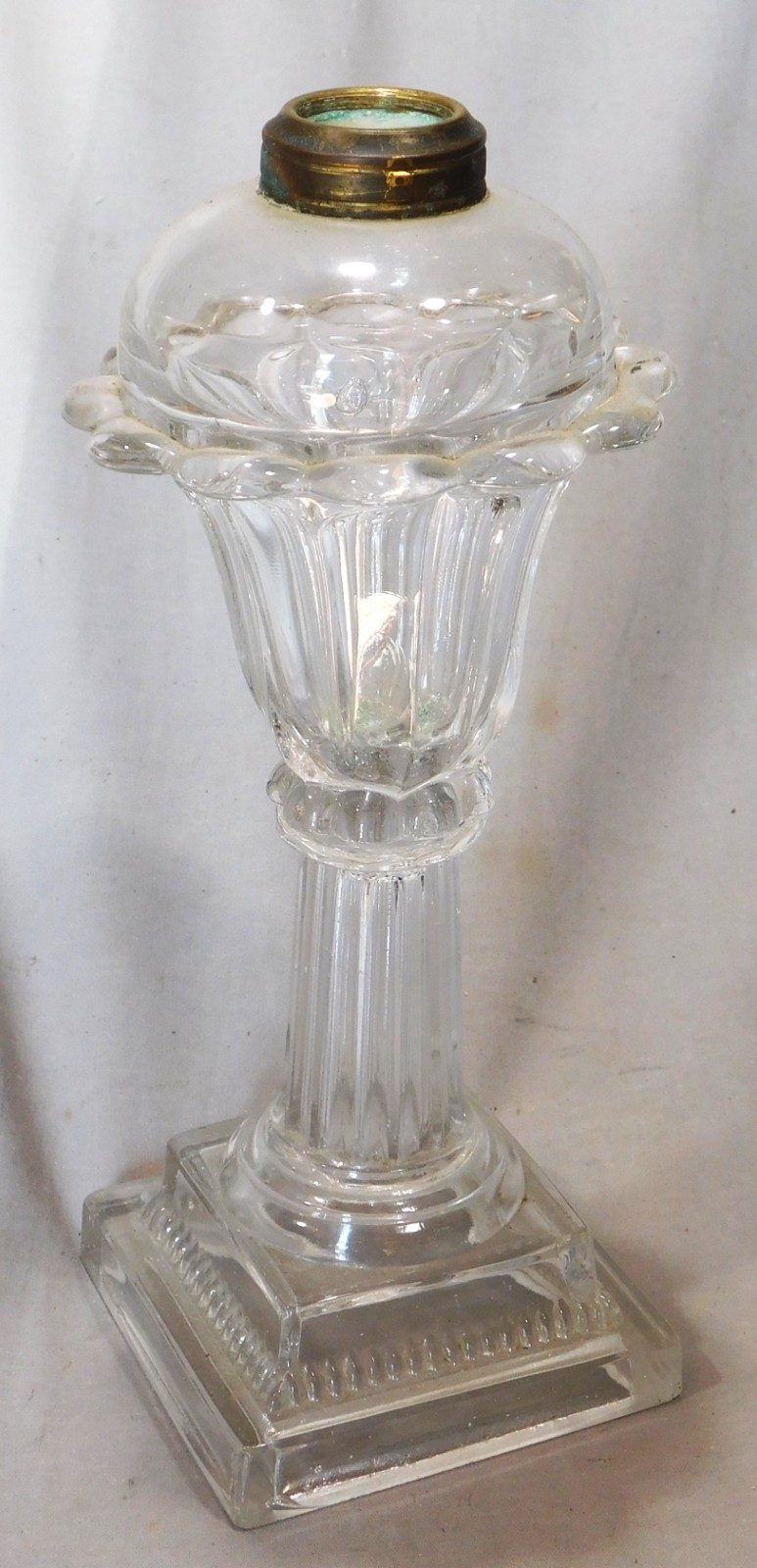 Antique Sandwich flint glass lamp whale oil kerosene brass pressed 19th century