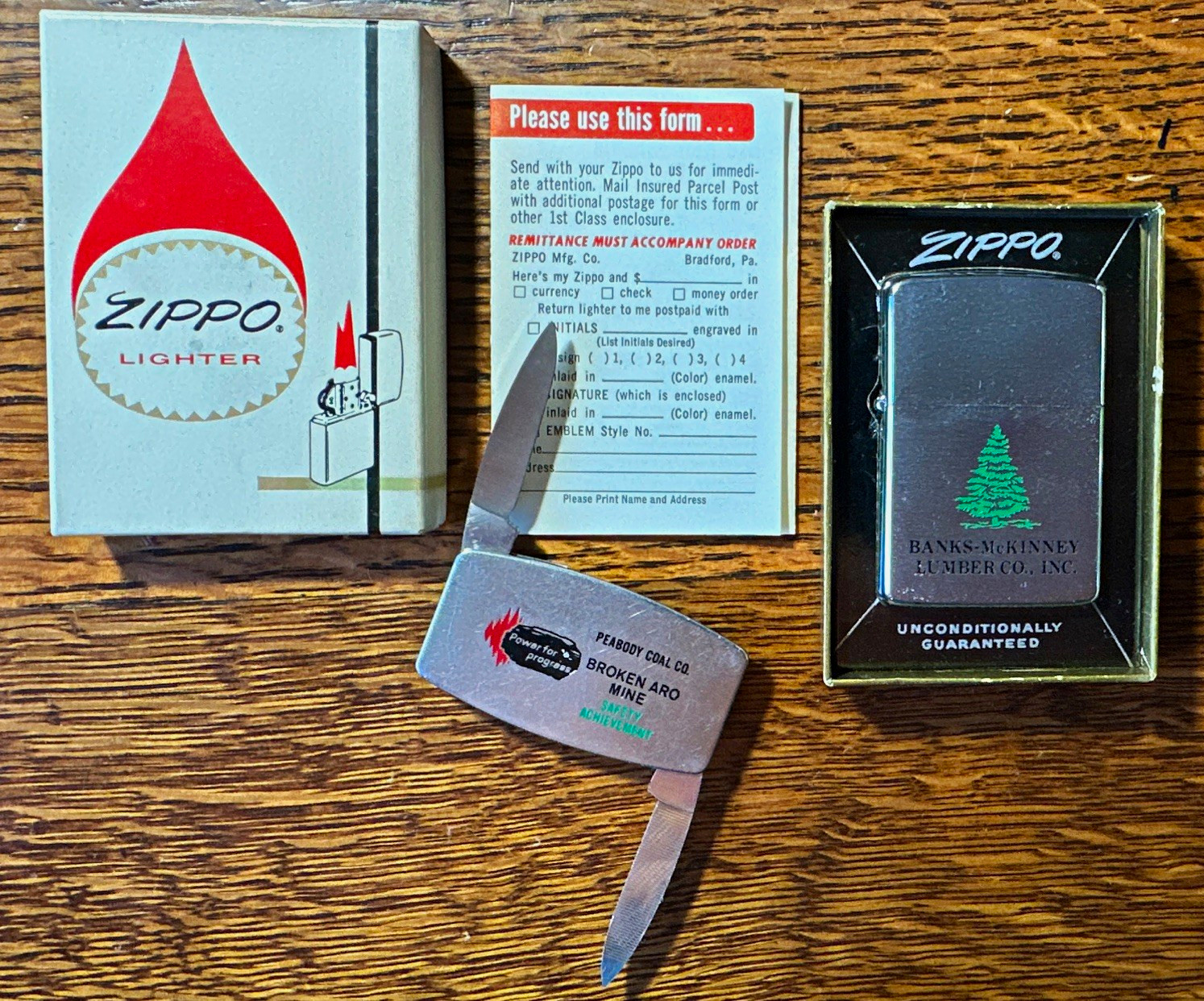 New unfired vintage zippo Lighter advertising Banks-McKinney Lumber Co NIB $clip