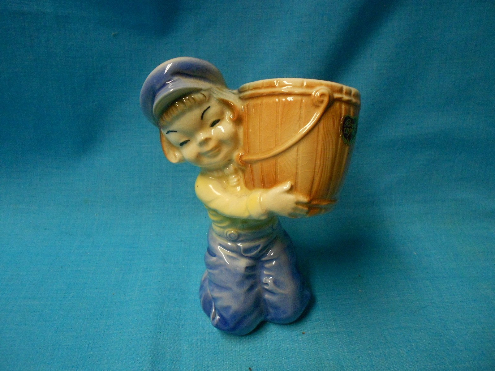 Vtg Dutch Farm Boy w/Bucket Royal Copley Pottery Planter Vase Figural
