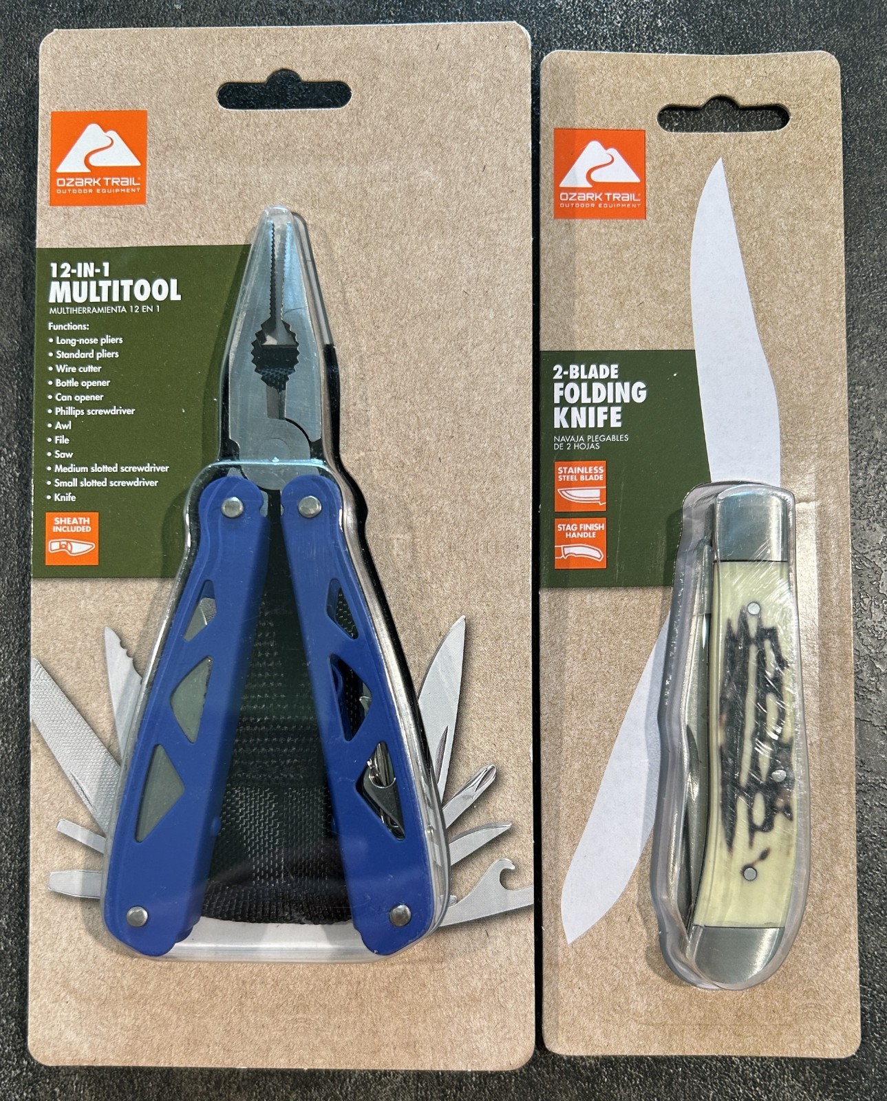 NIP Ozark Trail Lot w/ 12-in-1 Multitool & 2-Blade Folding Knife Stag Finish NEW