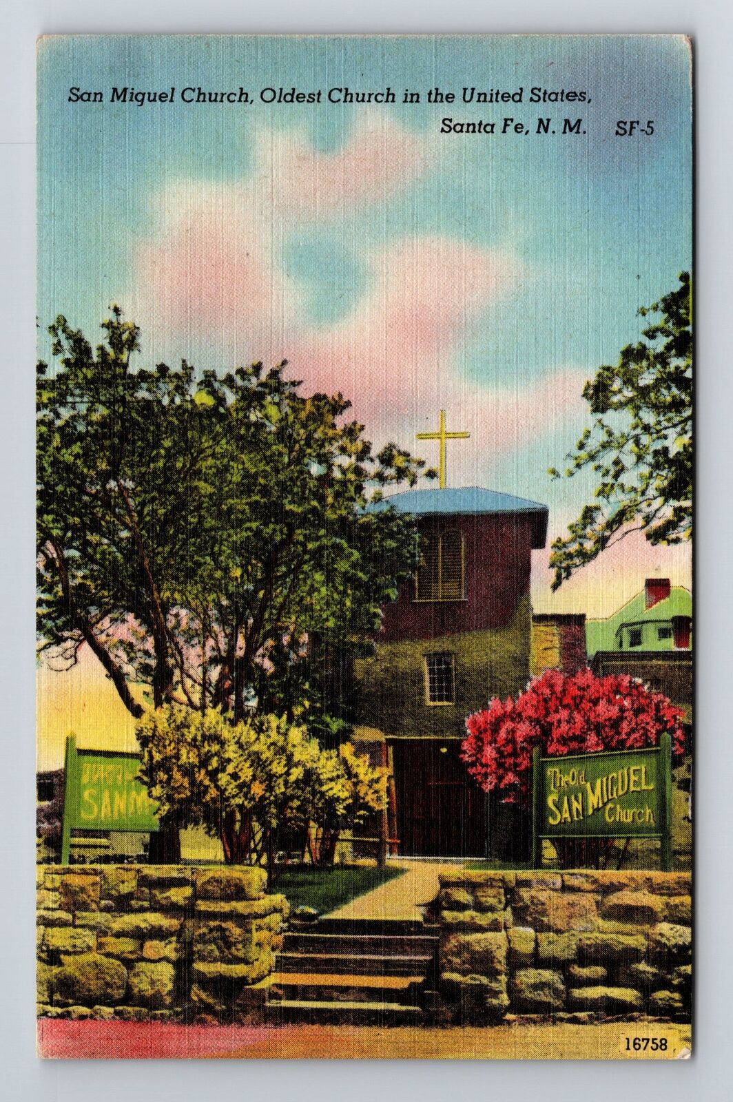 Santa Fe NM-New Mexico, San Miguel Church, Oldest Church Vintage Postcard
