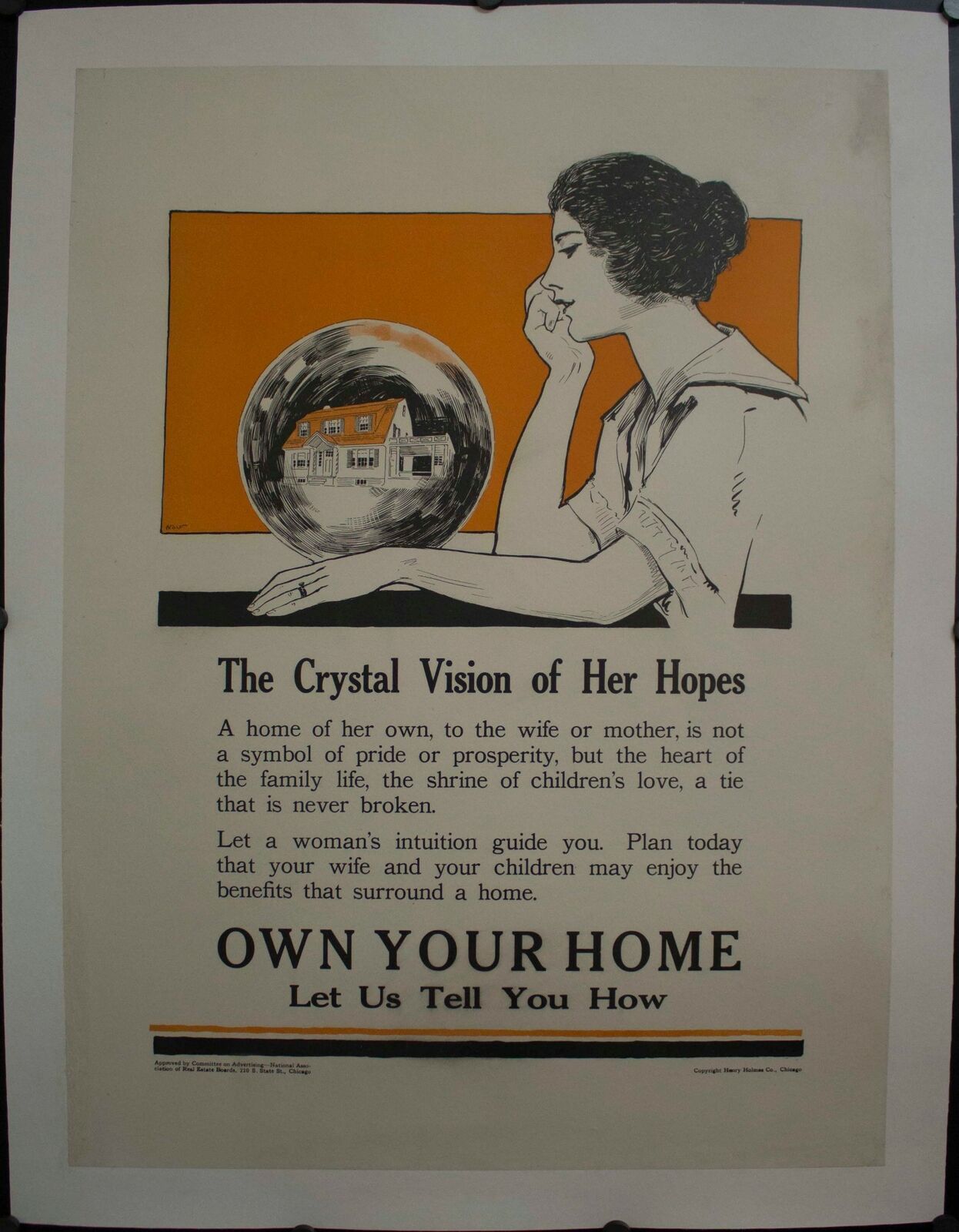c. 1927 The Crystal Vision of Her Hopes Own Your Home Holmes Real Estate Poster