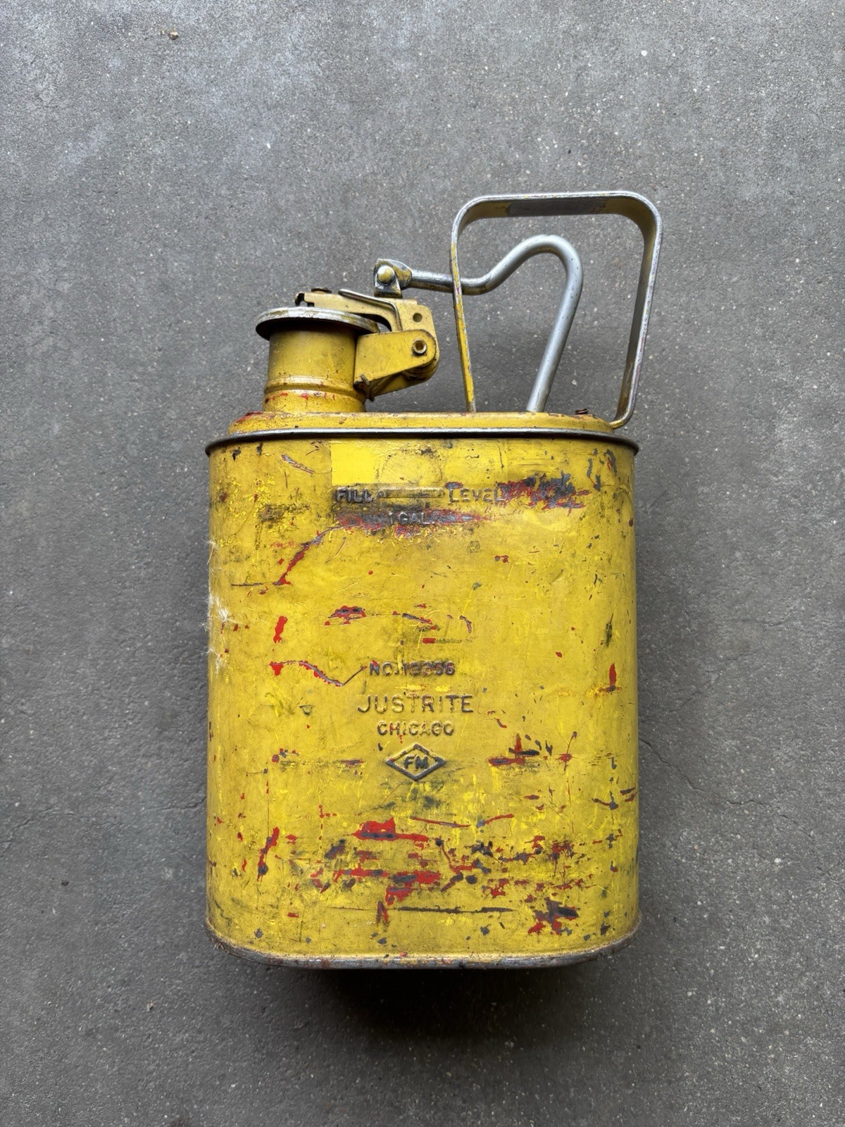 Vintage Justrite Safety Can - Chicago Industrial Metal Fuel Can, Yellow