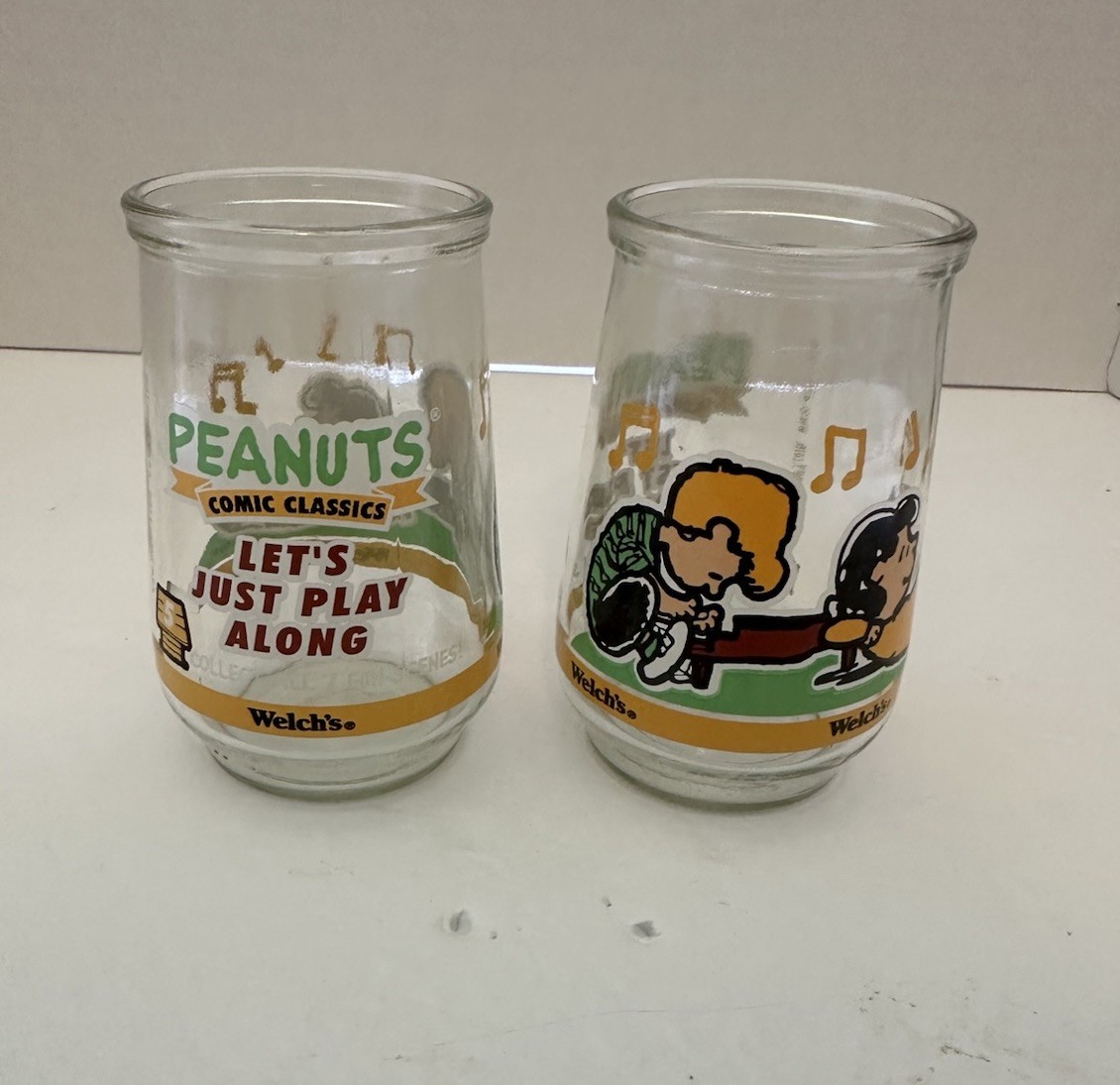 VTG Welch’s Peanuts Comic Classics Jar Set Of 2 Lucy & Linus No Lids