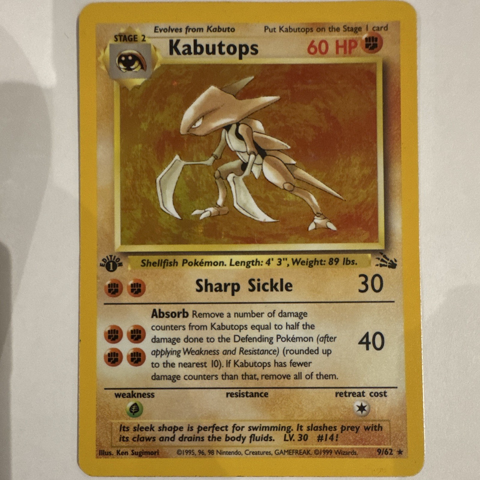 Pokémon TCG Fossil Kabutops 1st Edition 9/62 Wizards 1999 English