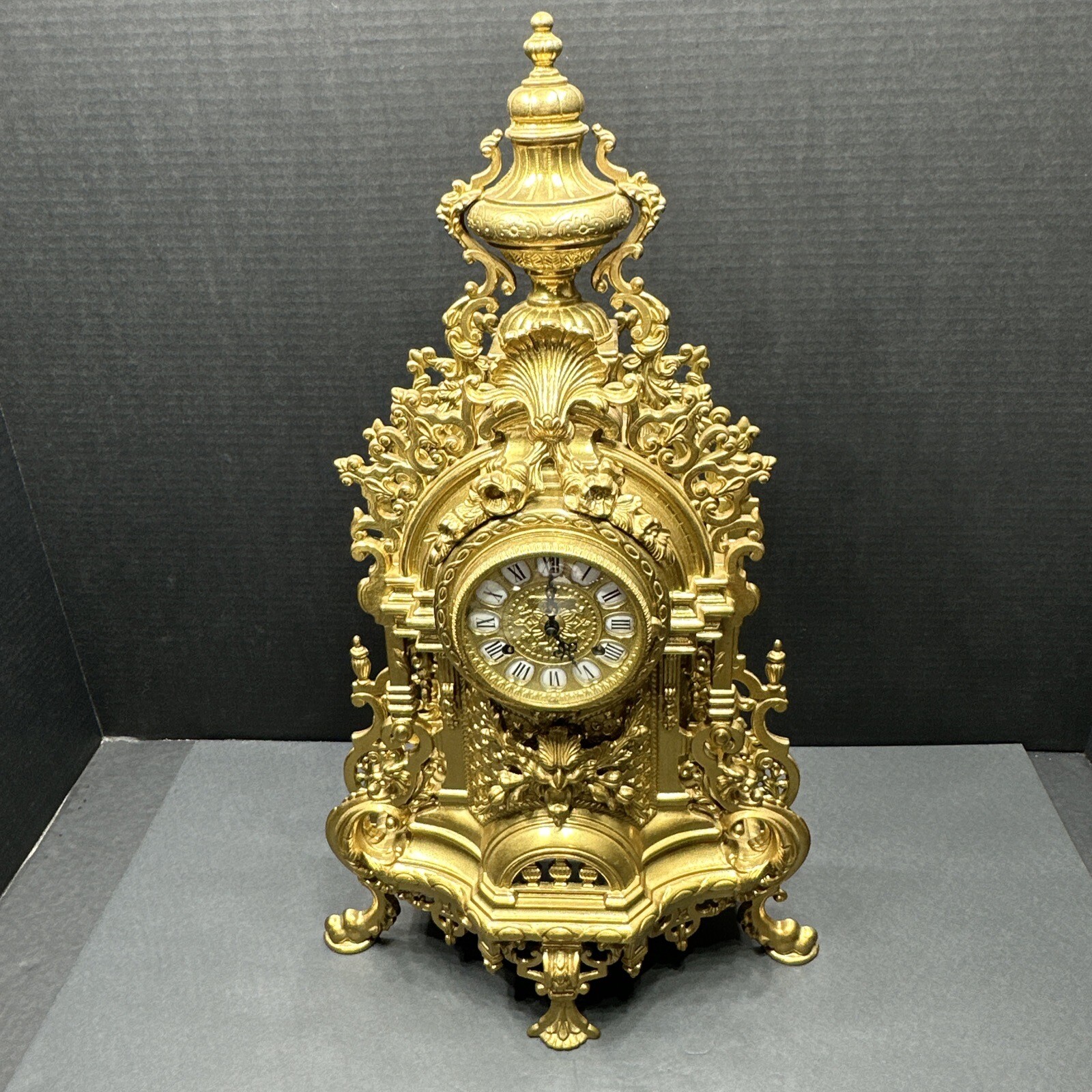 VINTAGE IMPERIAL CAST BRASS MANTLE CLOCK FRAZ HERMLE BAROQUE DESIGN 