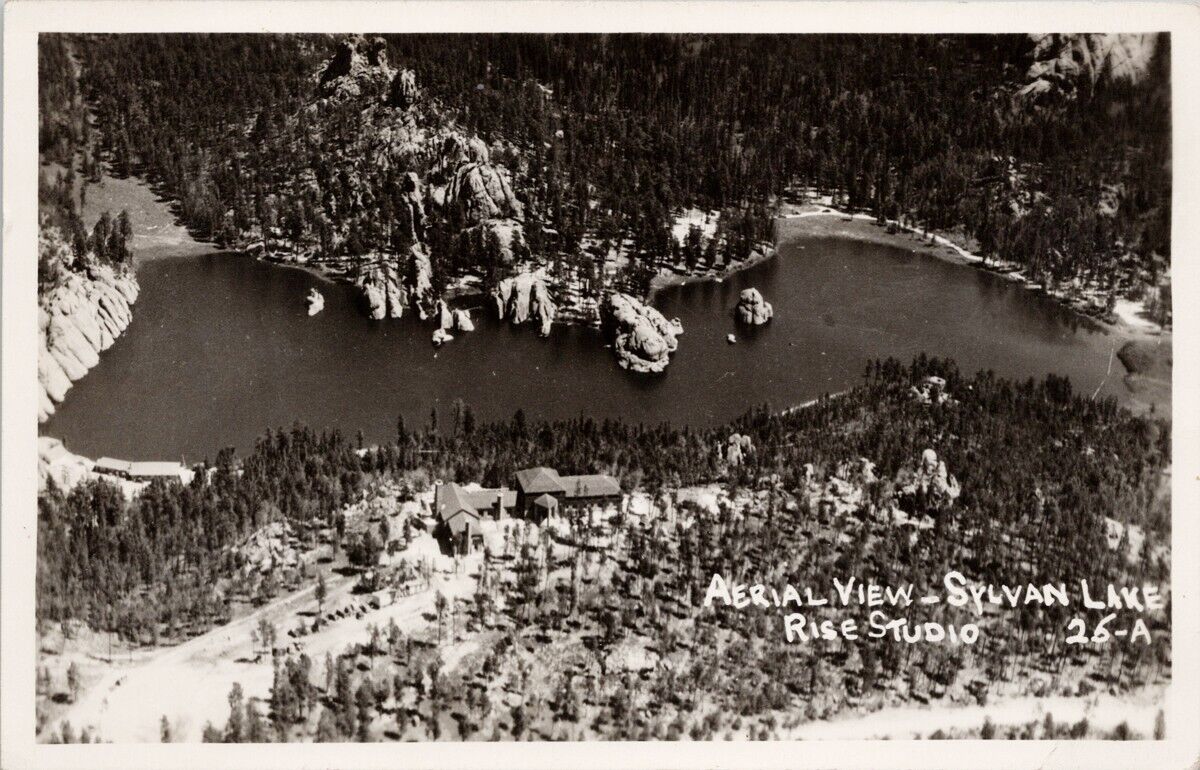 Sylvan Lake South Dakota Aerial View Custer State Park SD Rise RPPC Postcard H59