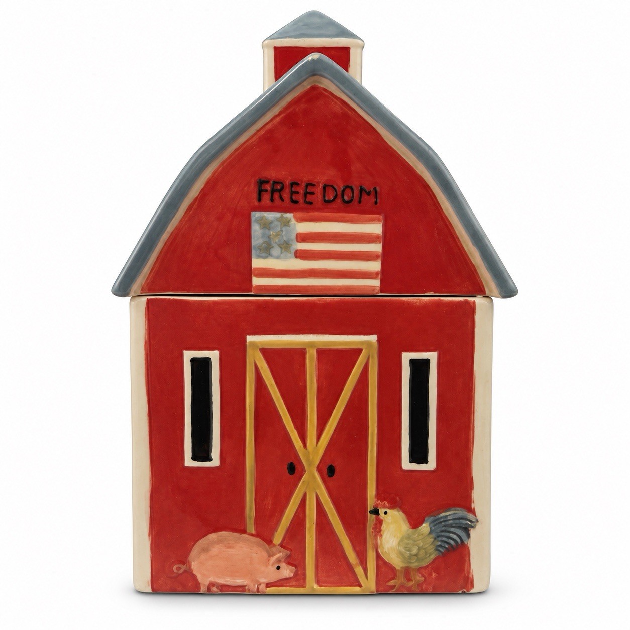 Susan Winget Cracker Barrel Freedom Patriotic Barn Ceramic Cookie Jar Canister