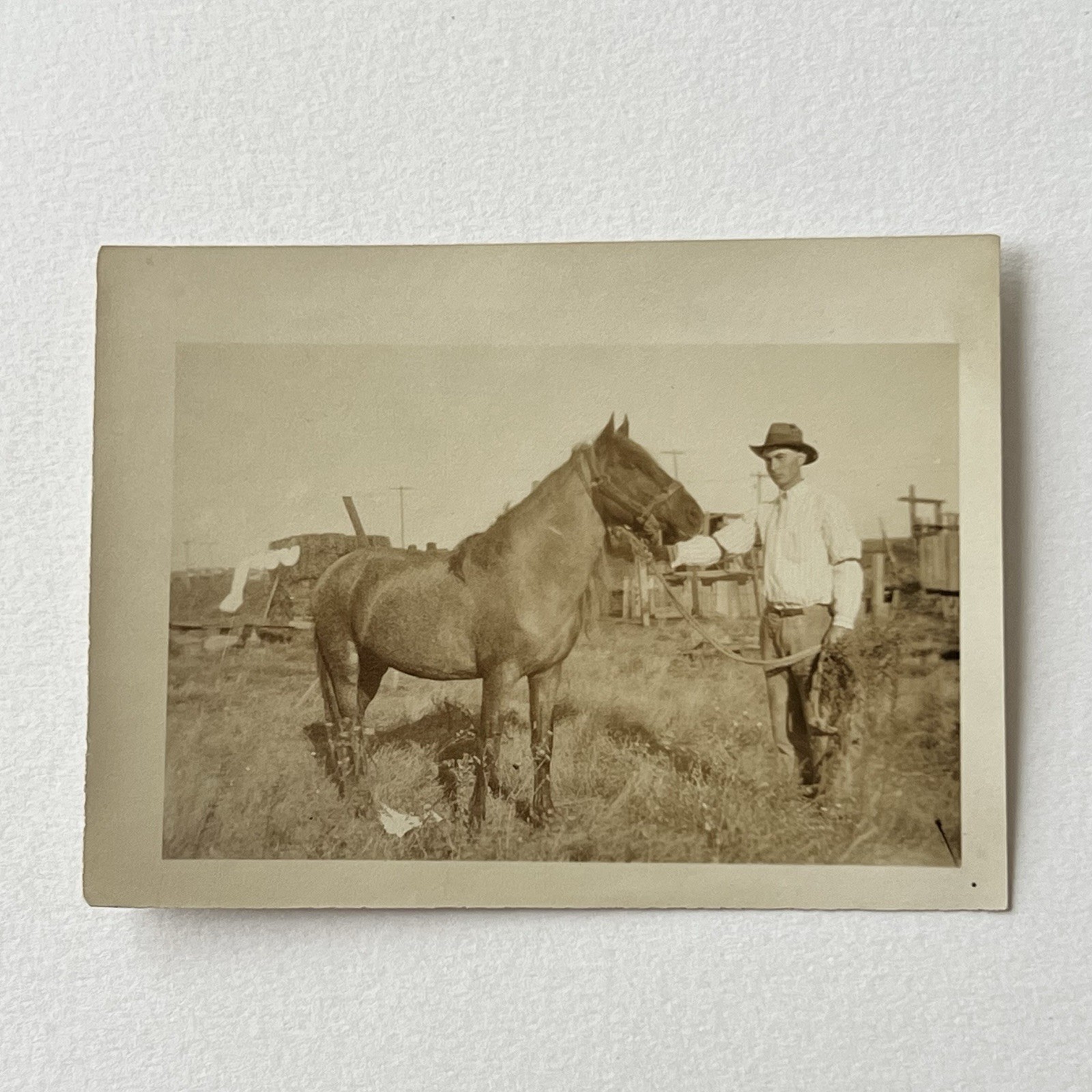 Vintage Snapshot Photograph Handsome Young Man Horse Cowboy Wild West
