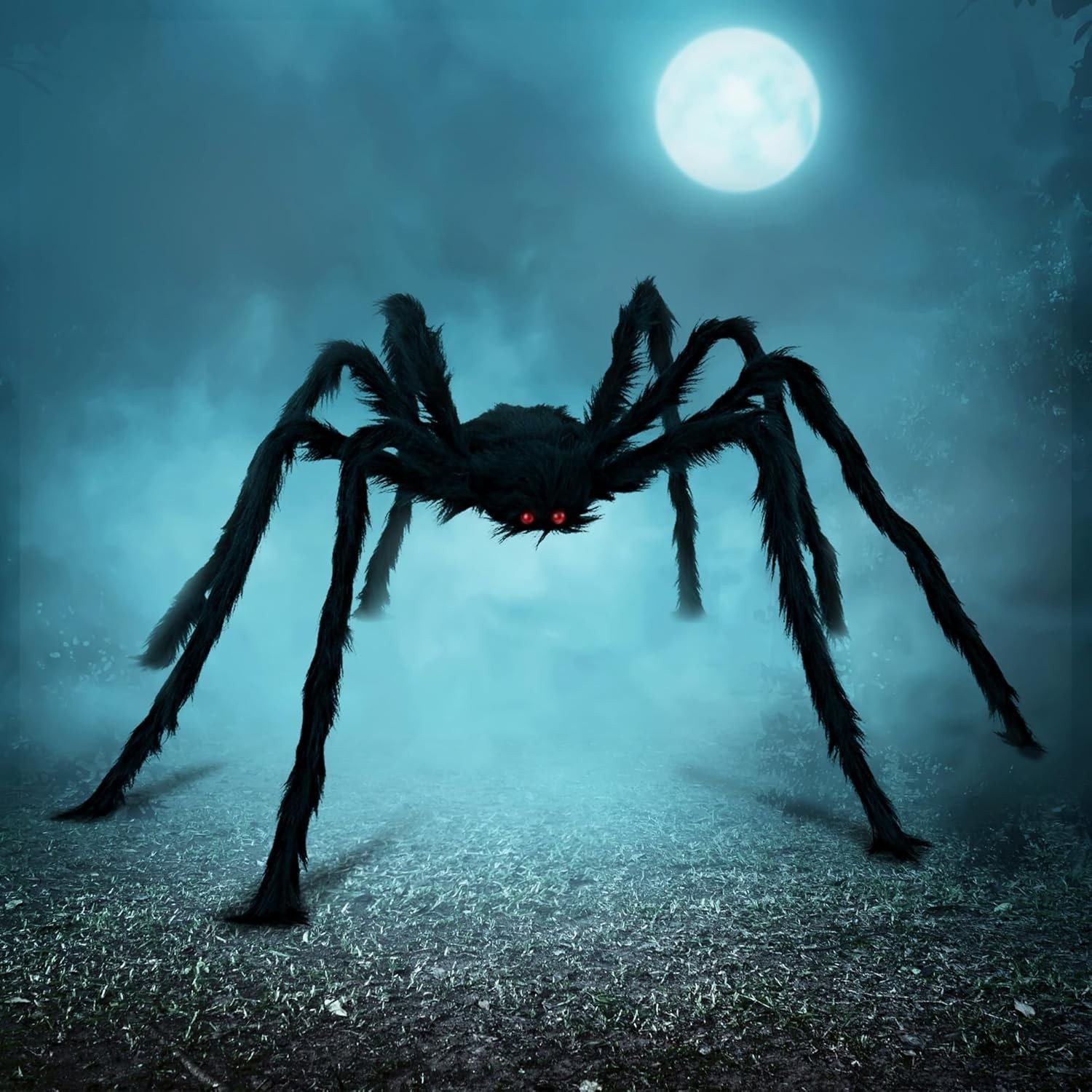 5FT Giant Halloween Spider - Black Hairy Spider Decor for Spooky Haunted Parties