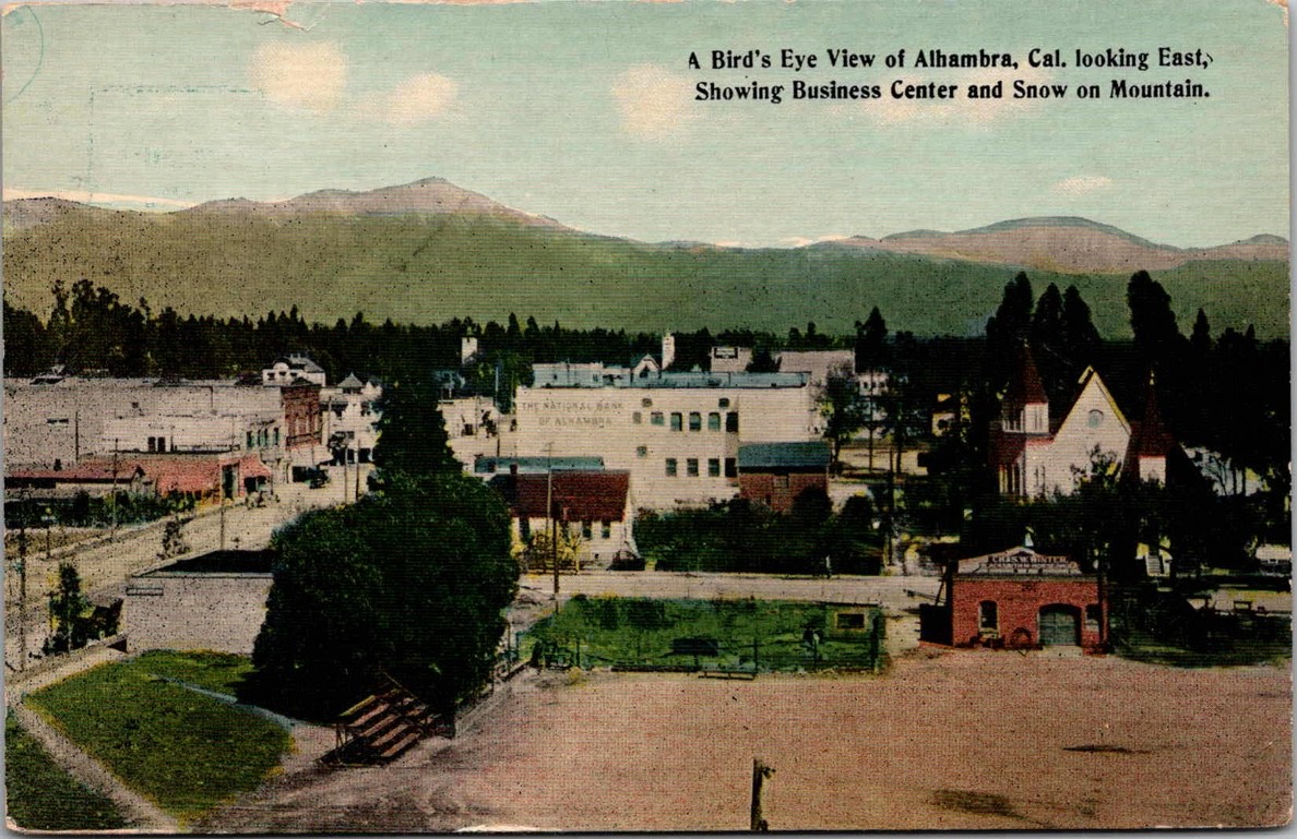 c1920 Bird's Eye View Alhambra California CA Business Center Tichnor Postcard c1920 Bird's Eye View Alhambra California CA Business Center Tichnor Postcard