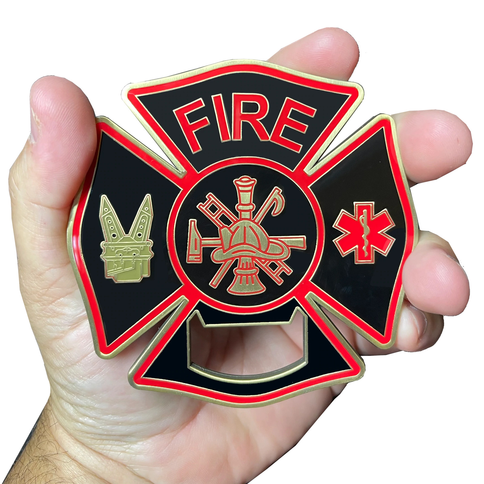 BL2-005A Large Fire Department Firefighter thin red line maltese cross EMT param