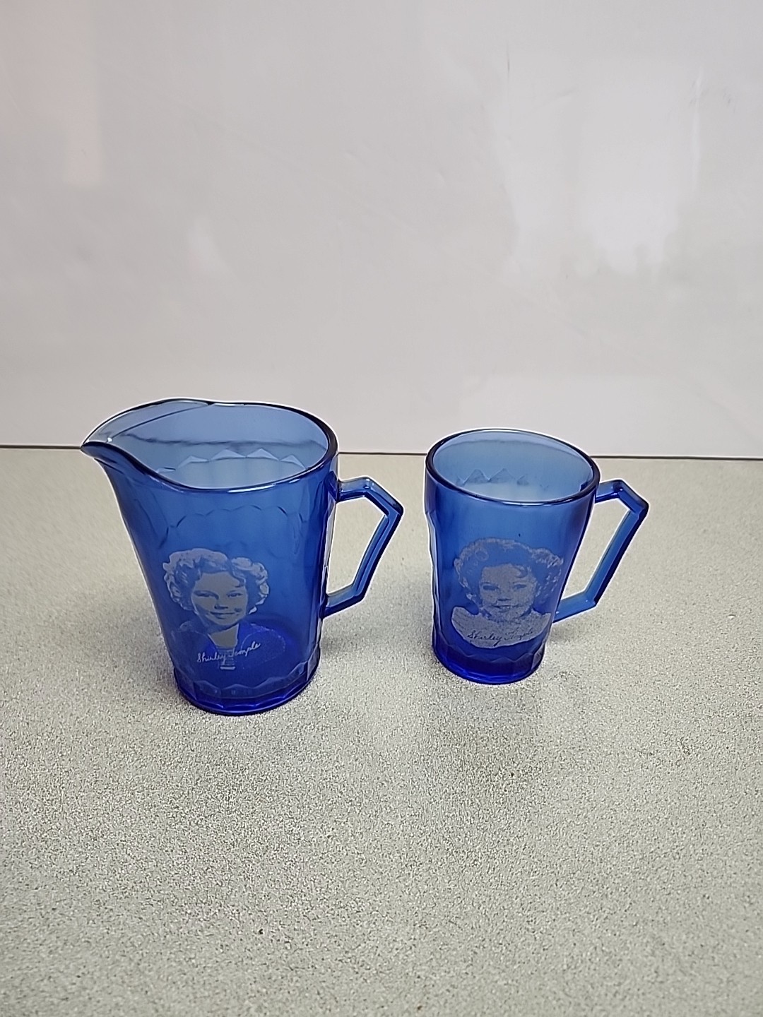 Vintage 1930s Shirley Temple Cobalt Blue  Creamer Or Mini Pitcher With Cup