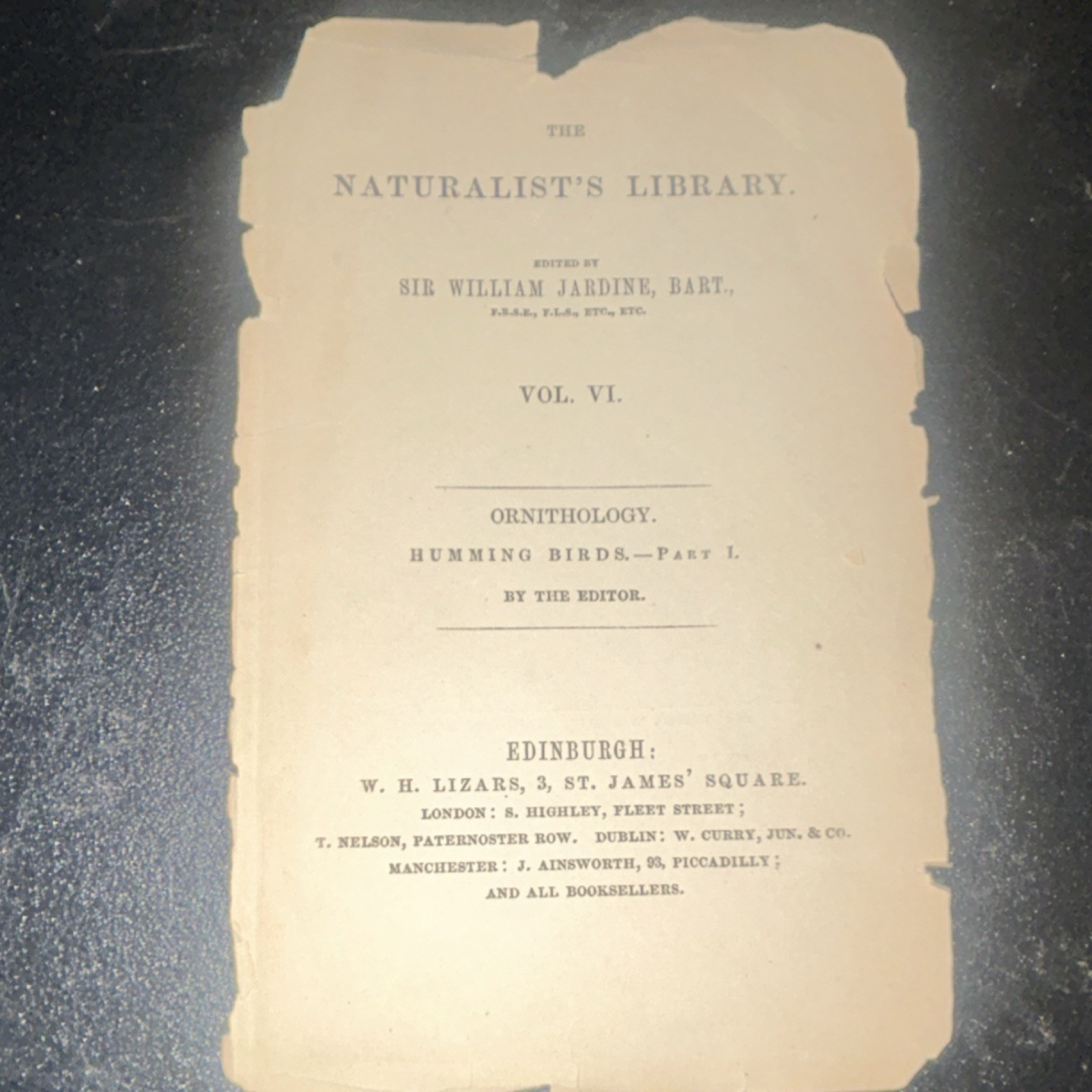 The Naturalist's Library Vol. VI Ornithology Humming Birds Sir William Jardine …