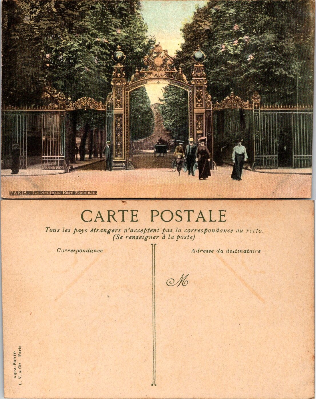 Vintage Postcard Paris La Guille du Parc Monceau Entrance Urban Scene