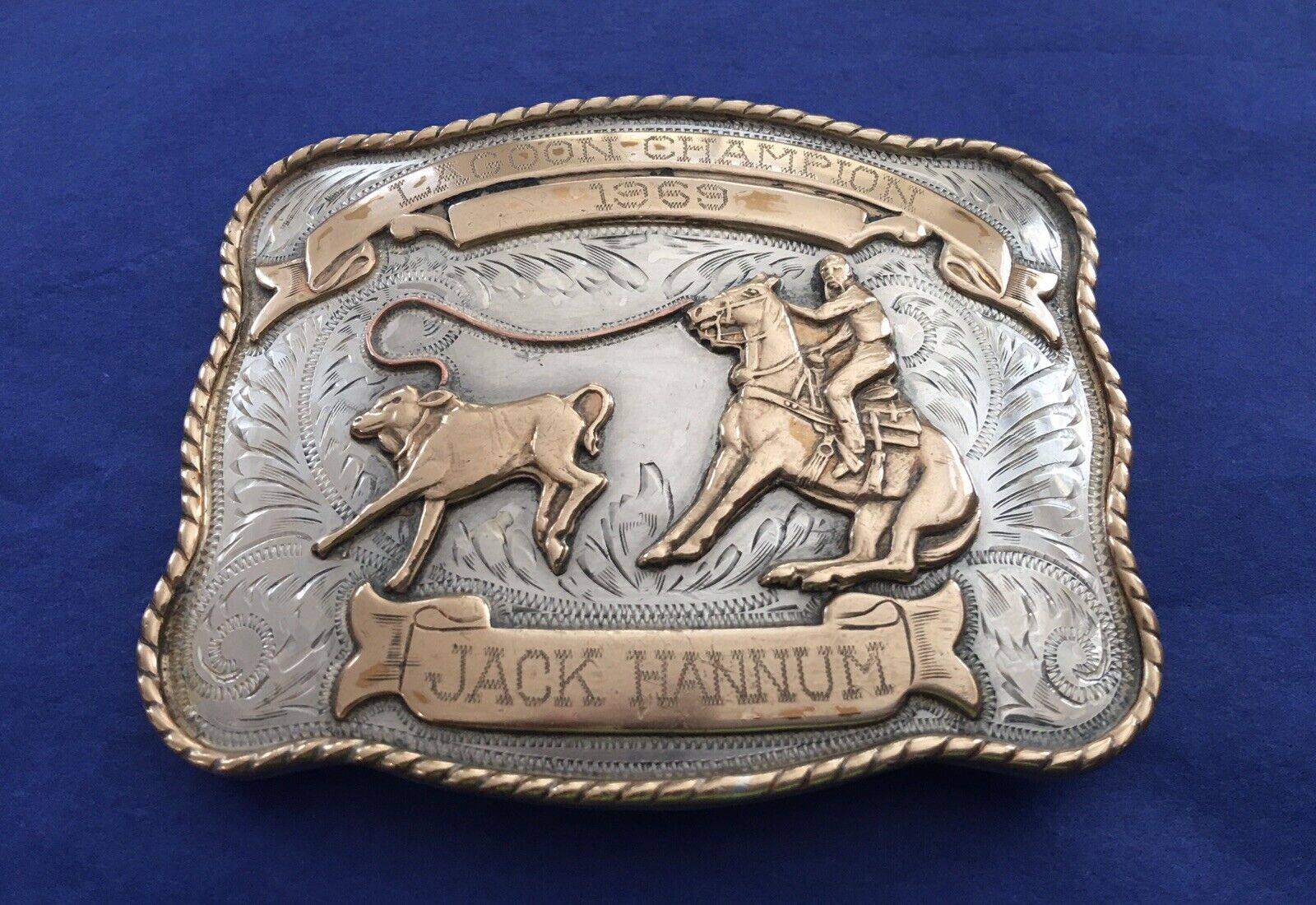 Vintage 1969 Lagoon Champion IJ Comstock Silver Rodeo Roping Trophy Belt Buckle