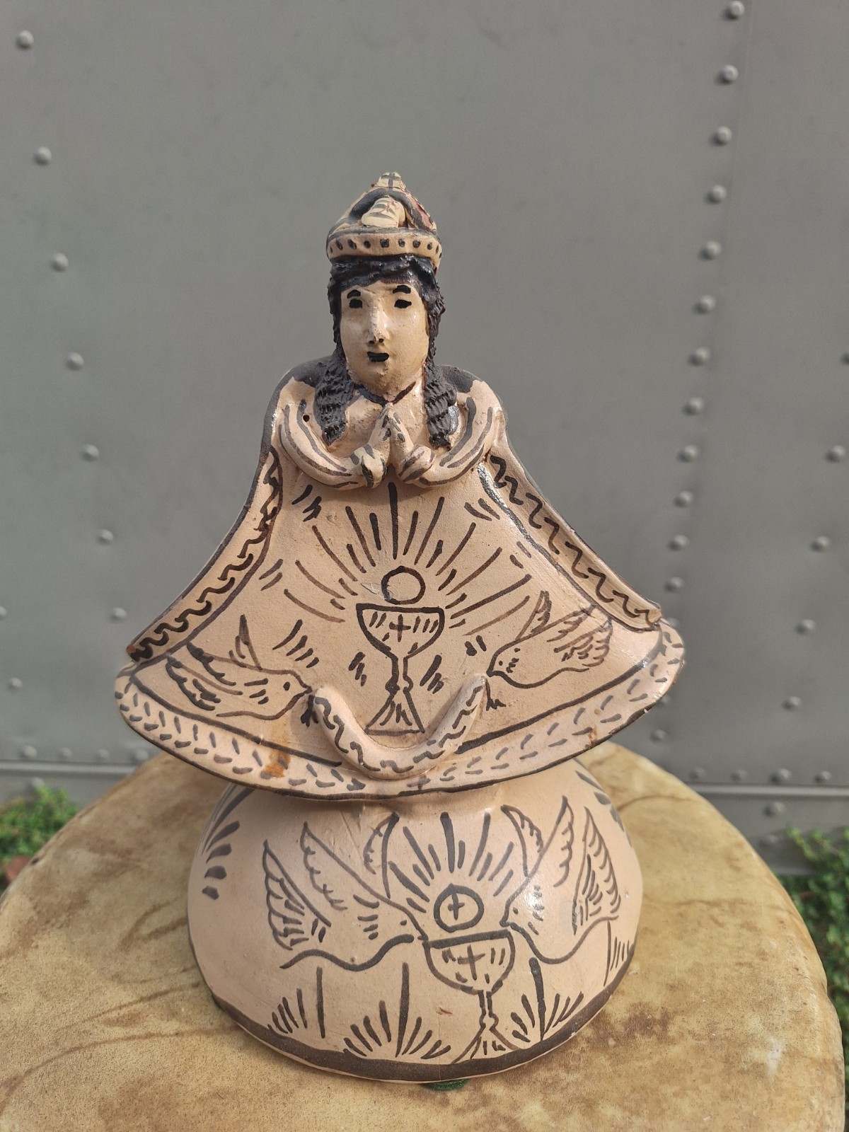 Tzintzuntzan Our Lady Soledad Religious Mexican Folk Art Pottery Doves