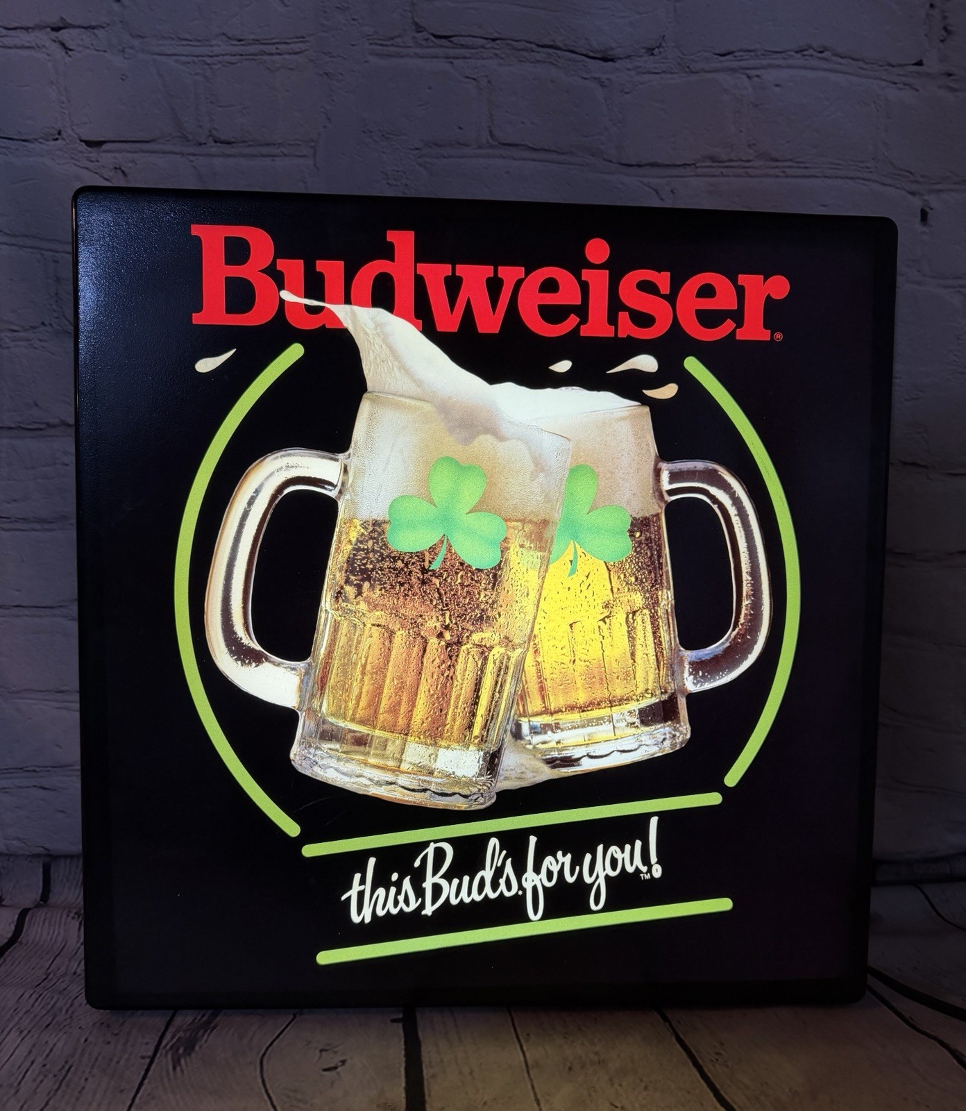 Vintage Budweiser Beer Lighted Sign St Patricks Day Clover Luck Of The Irish Mug