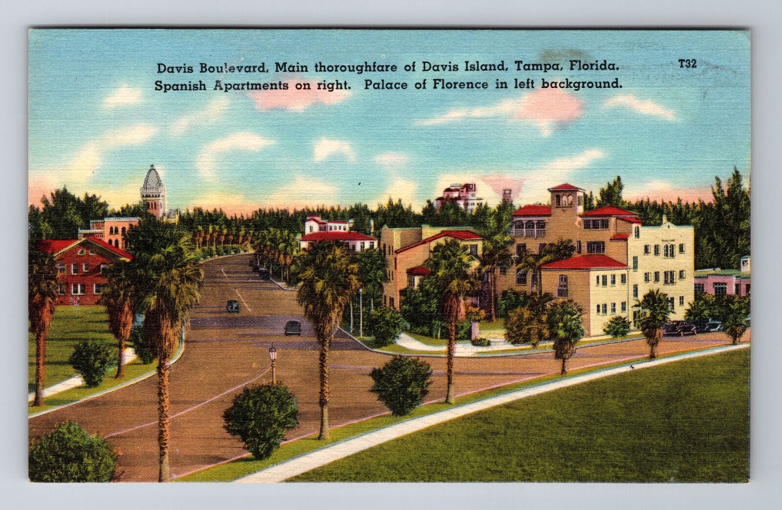 Tampa FL-Florida, Davis Boulevard, Antique, Vintage Souvenir Postcard