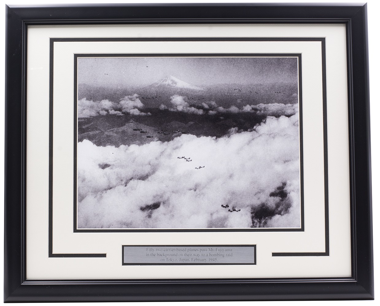Fifty Two Carrier-Based Planes Pass Mt. Fujiyama Framed Navy 11x14 WWII Photo