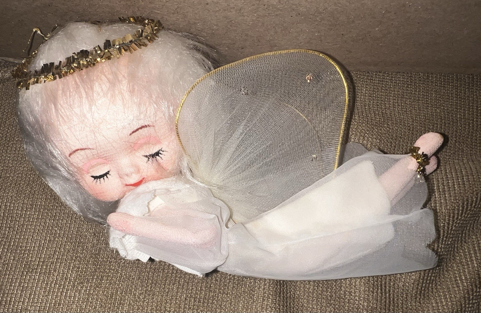 Vintage Kitsch Angel Ornament Pixie Fairy Tulle Wings MCM From The 60’s Jestia
