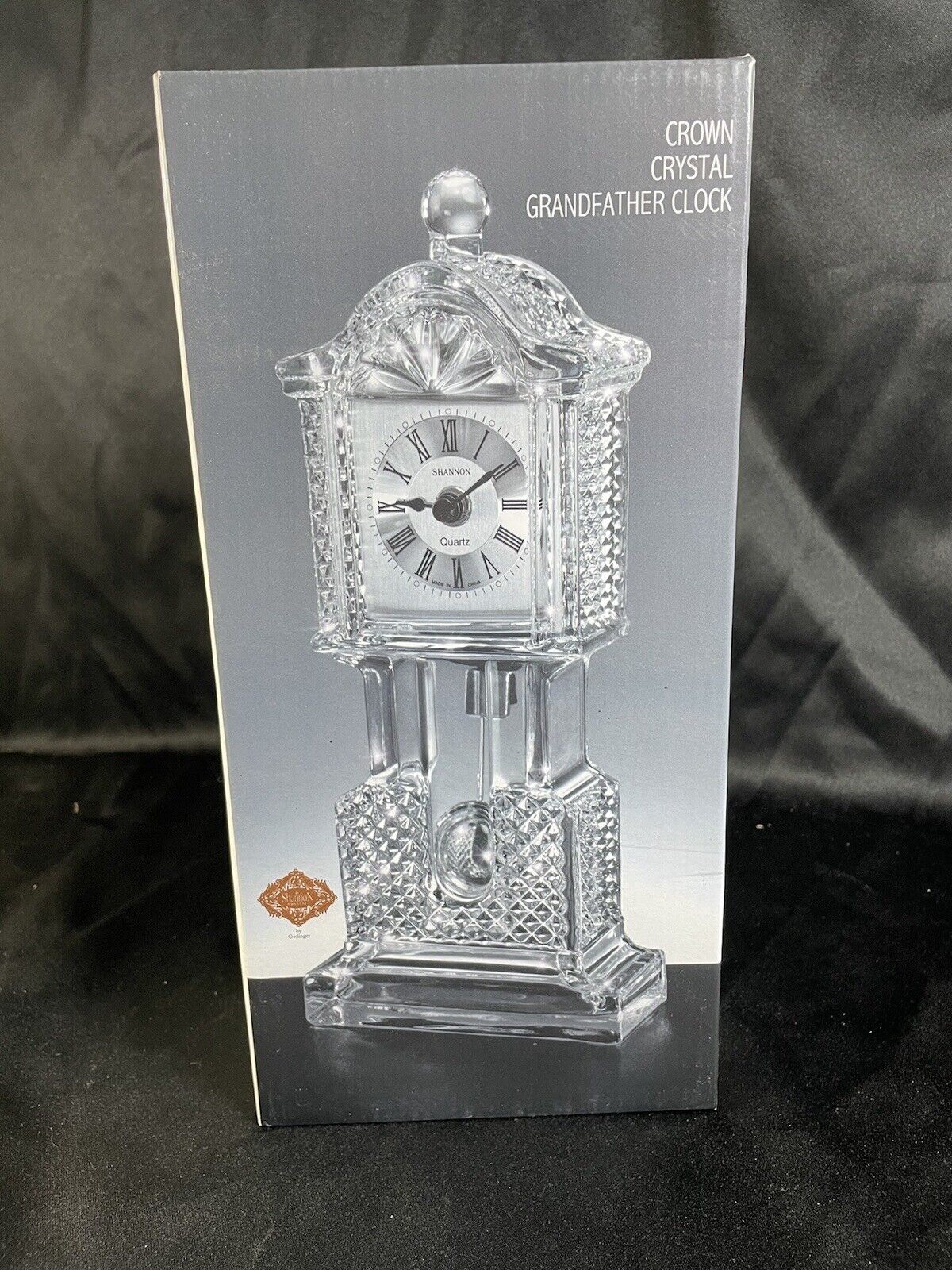 NIB Shannon Crystal By Godinger Crown Crystal Grandfather Clock Tabletop Glass