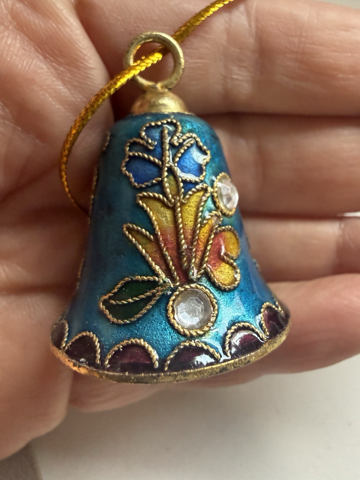 Vtg Enamel Cloisonné 1 1/2” Christmas Bells Lot Of 10 Original Box