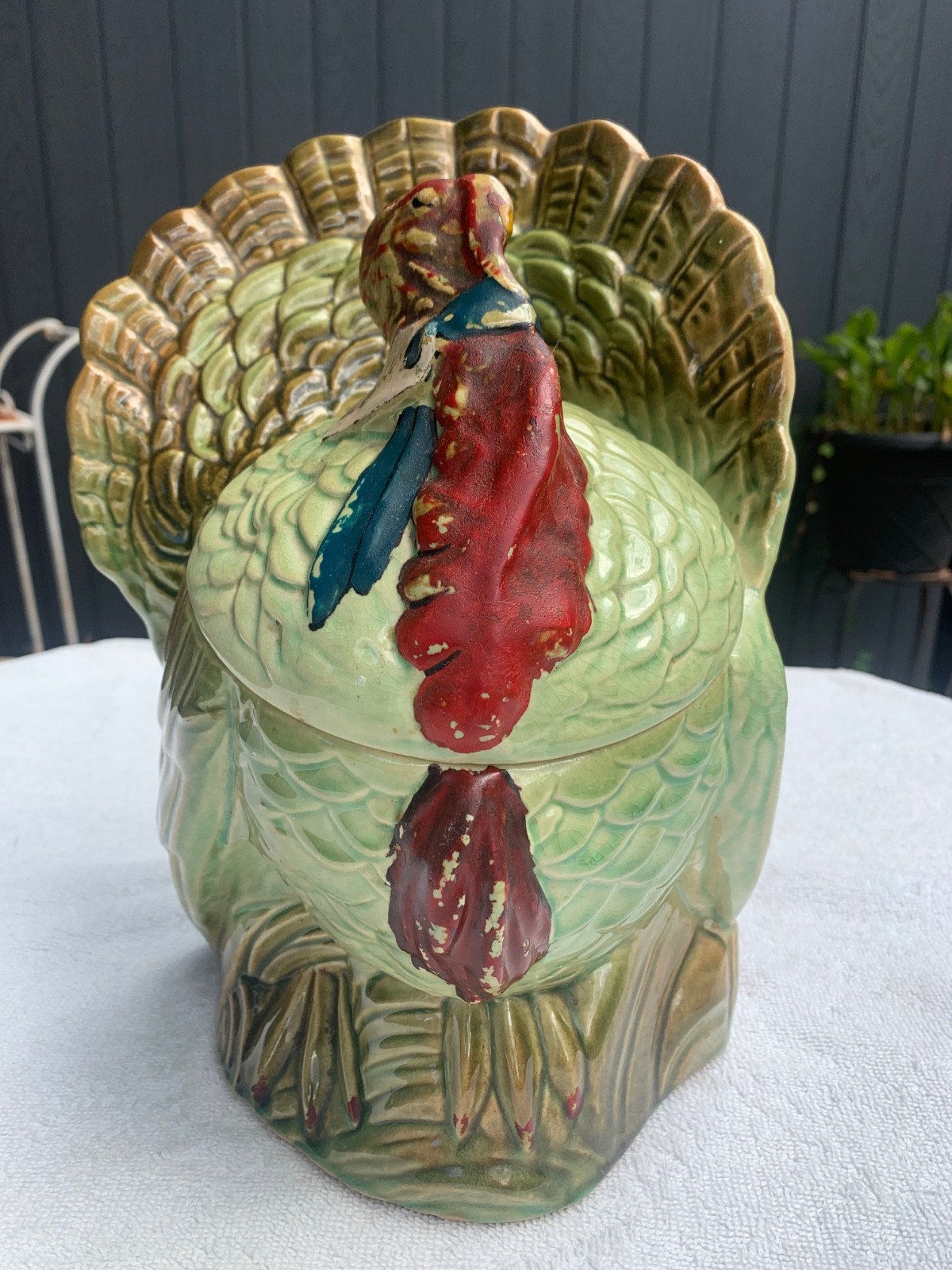 RARE * GREEN * 1945 McCoy Turkey Cookie Jar with Cold Paint * The Gobbler * RARE * GREEN * 1945 McCoy Turkey Cookie Jar with Cold Paint * The Gobbler *