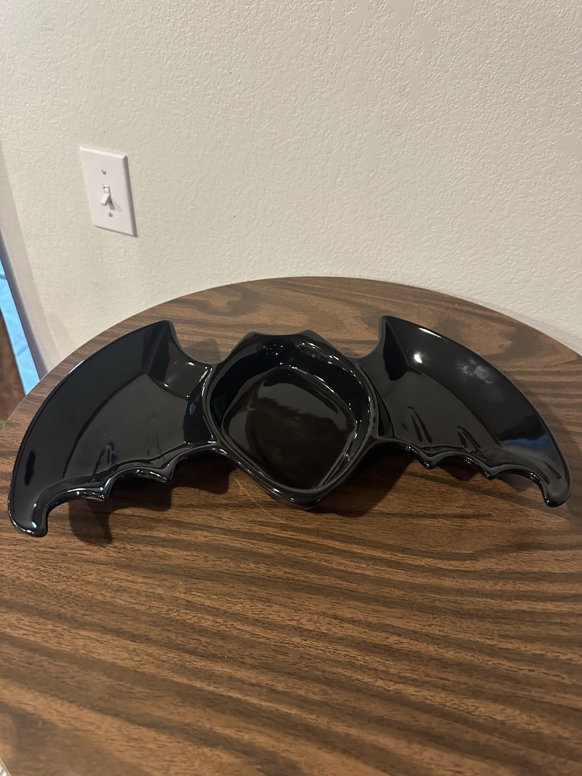 Longaberger Black Bat Dish Holds Oval Basket Serving Halloween NO BASKET