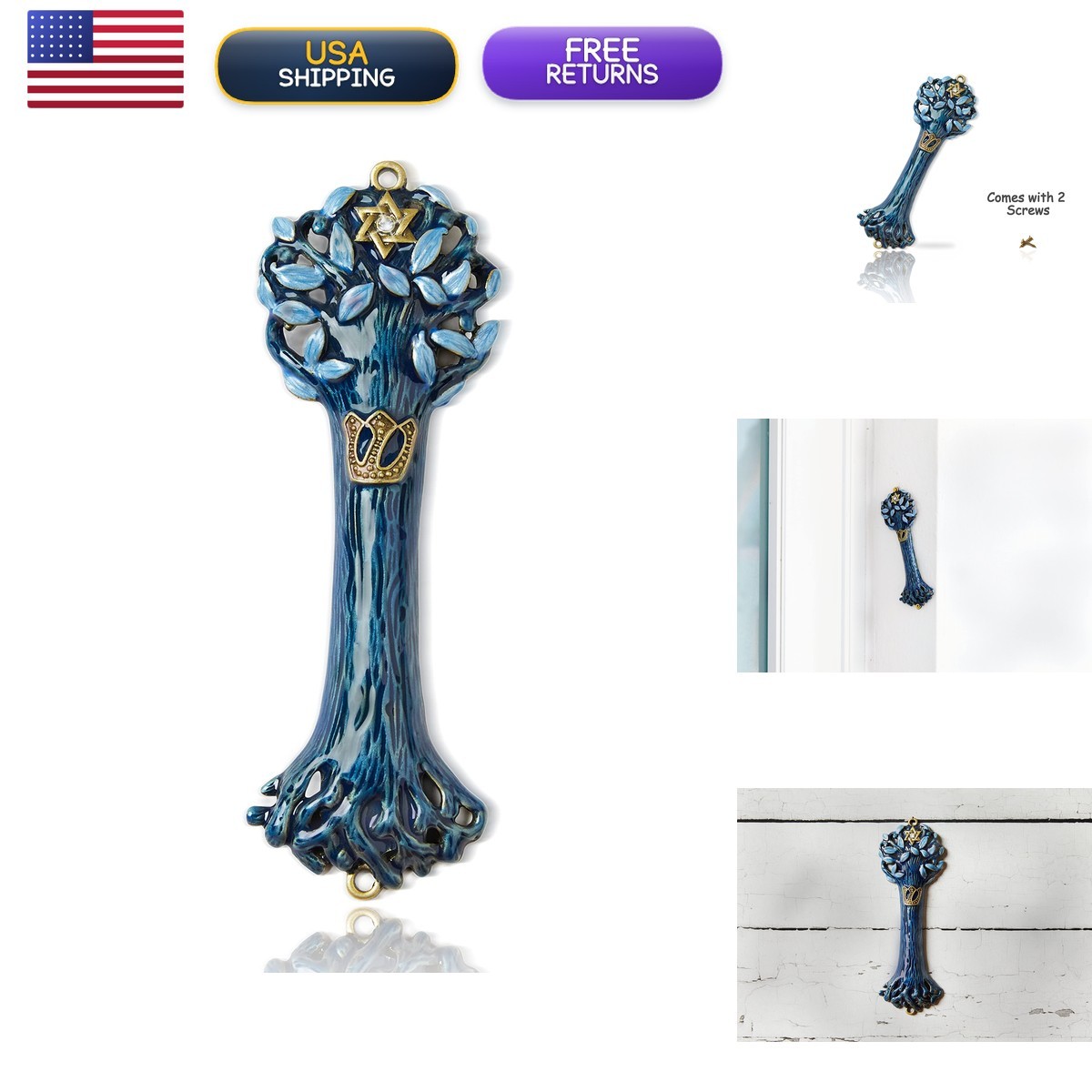Creative Judaica Bless This House Tree Life Mezuzah Case, Wooden Texture