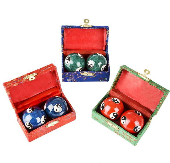 3 SETS CHINESE HEALTH EXERCISE STRESS BAODING BALLS RED, BLUE, GREEN YIN YANG