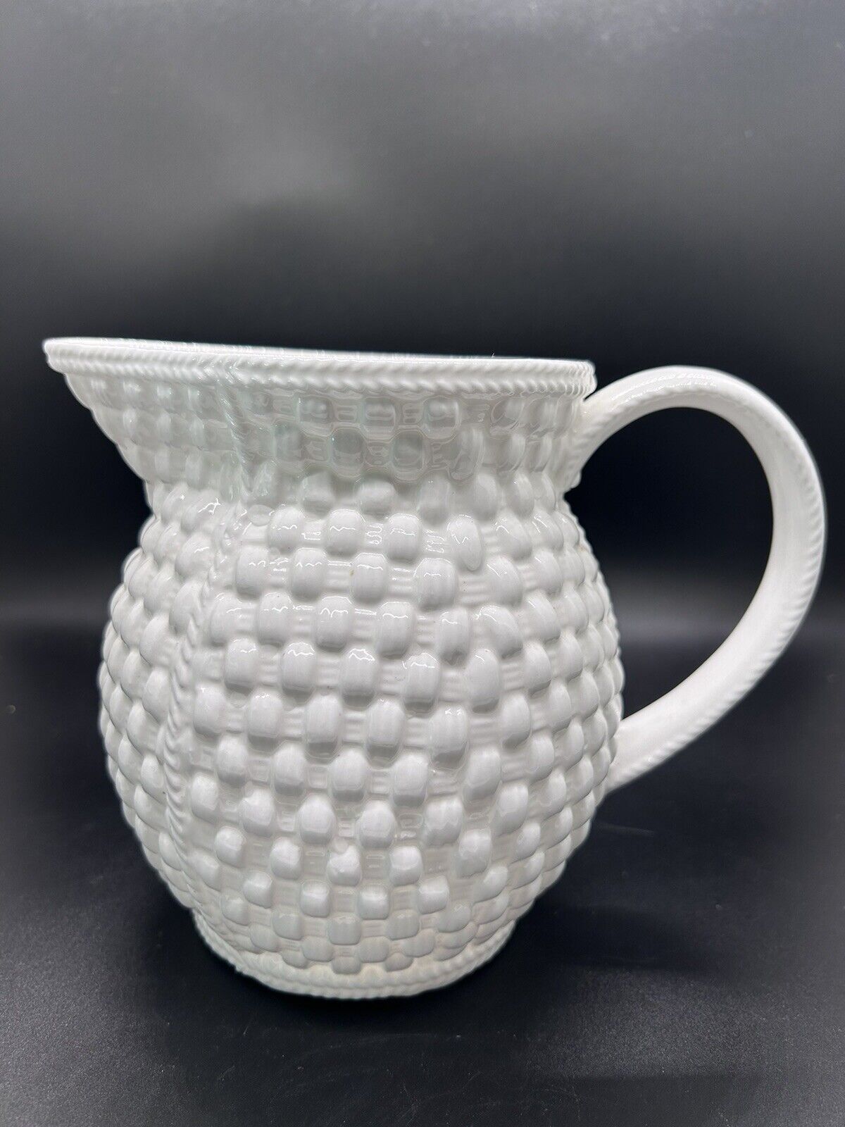 Vintage TIFFANY & CO White Basket Weave Porcelain Pitcher Sybil Connolly Ireland