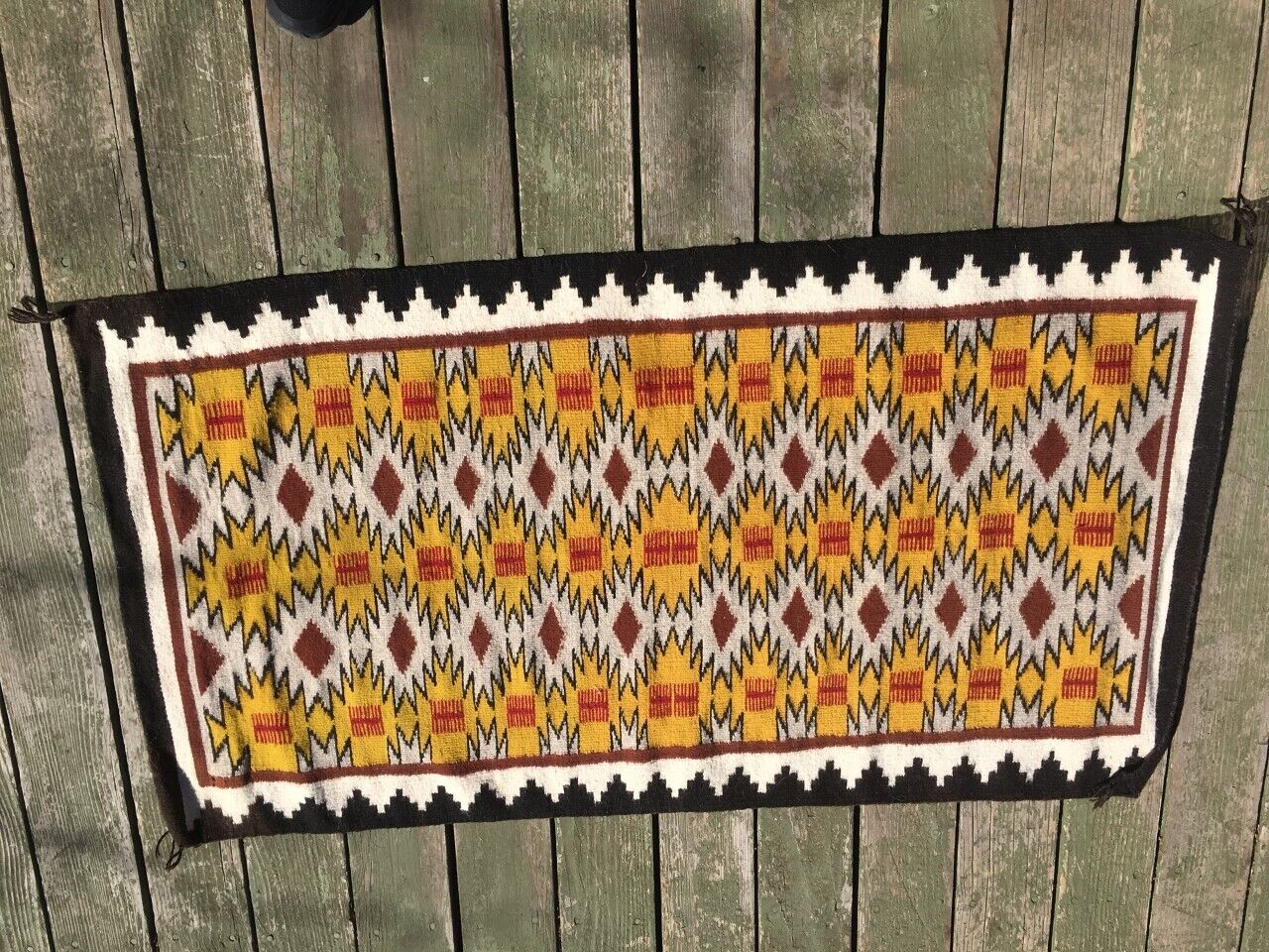 Mid 20th Century Navajo Native American Rug 56 x 30 inches Hand Woven Hand Spun