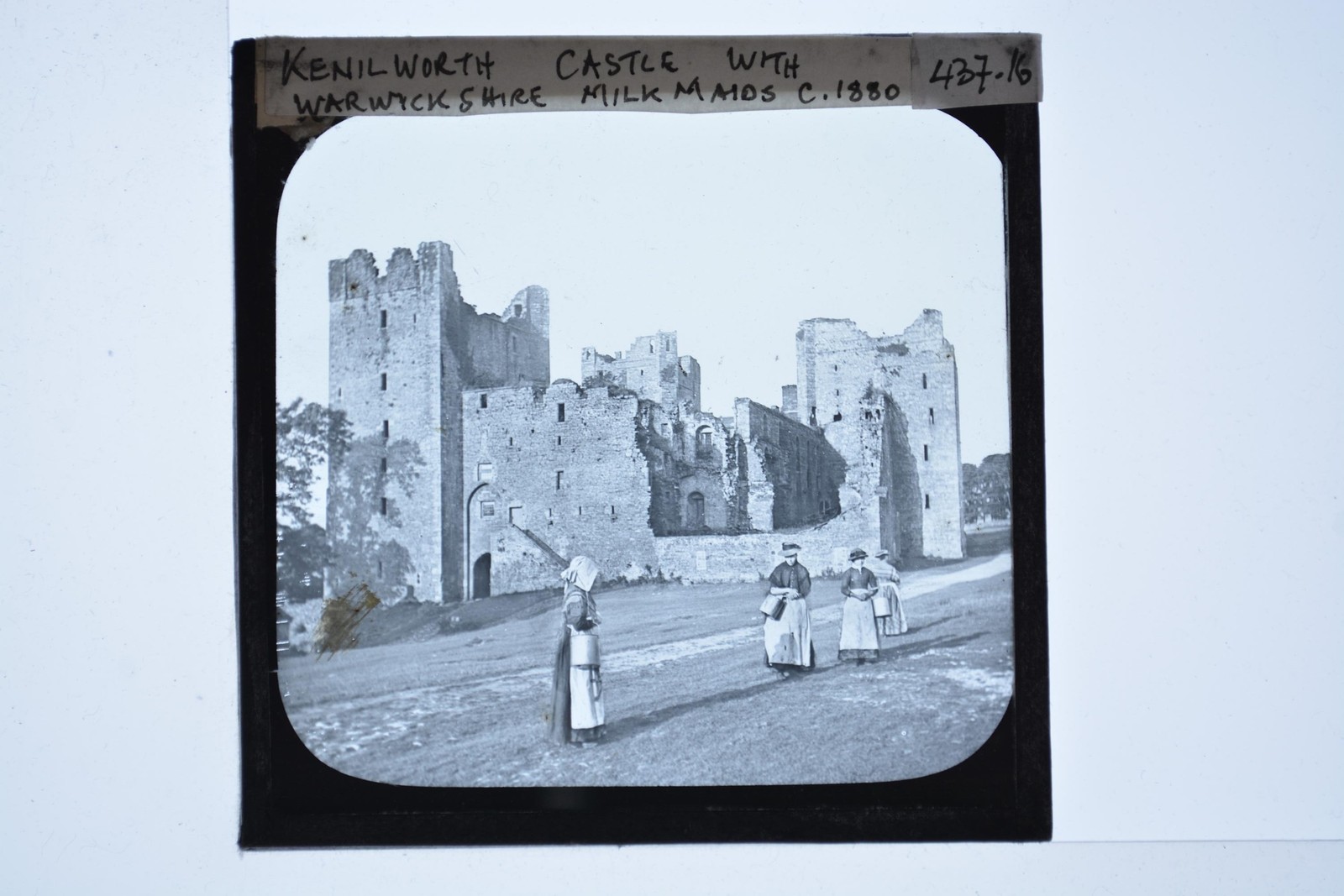 Kenilworth Castle Warwickshire Milkmaids Ruins Magic Lantern Slide c1900s