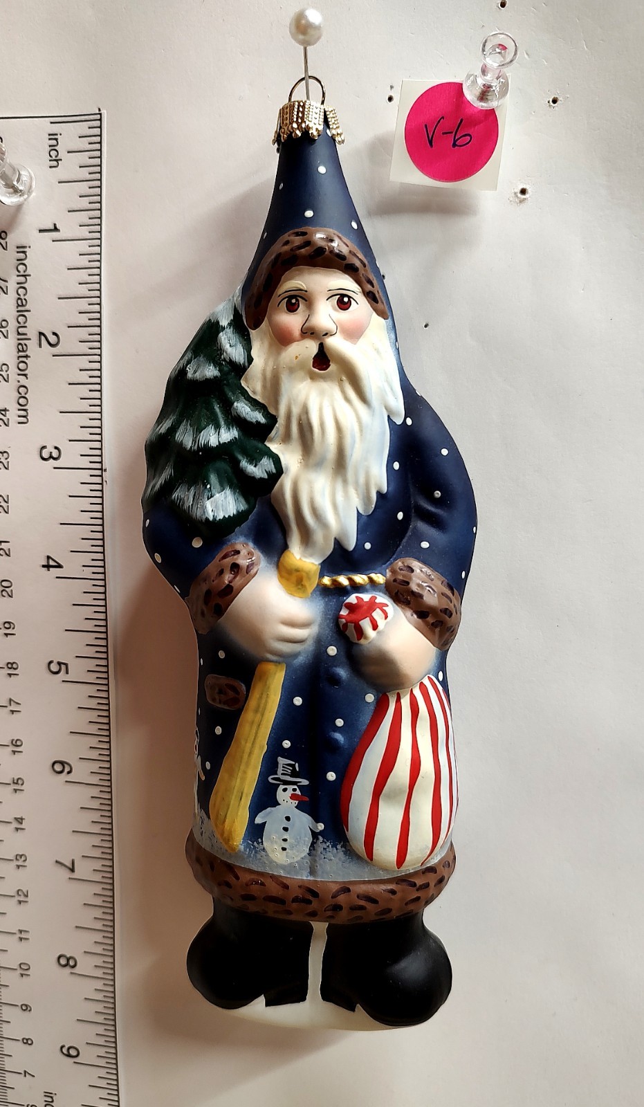 Vintage  Vaillancourt Blue father Christmas  Ornament Germany w/ Box   7 1/2\