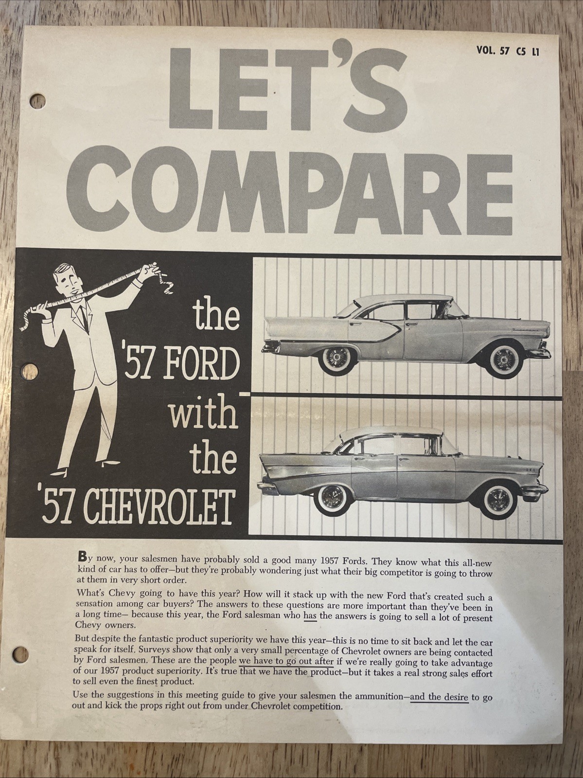Ford Vintage 1957 Ford Vs ‘57 Chevrolet Promo Salesman Brochure NOS Amazing Piec