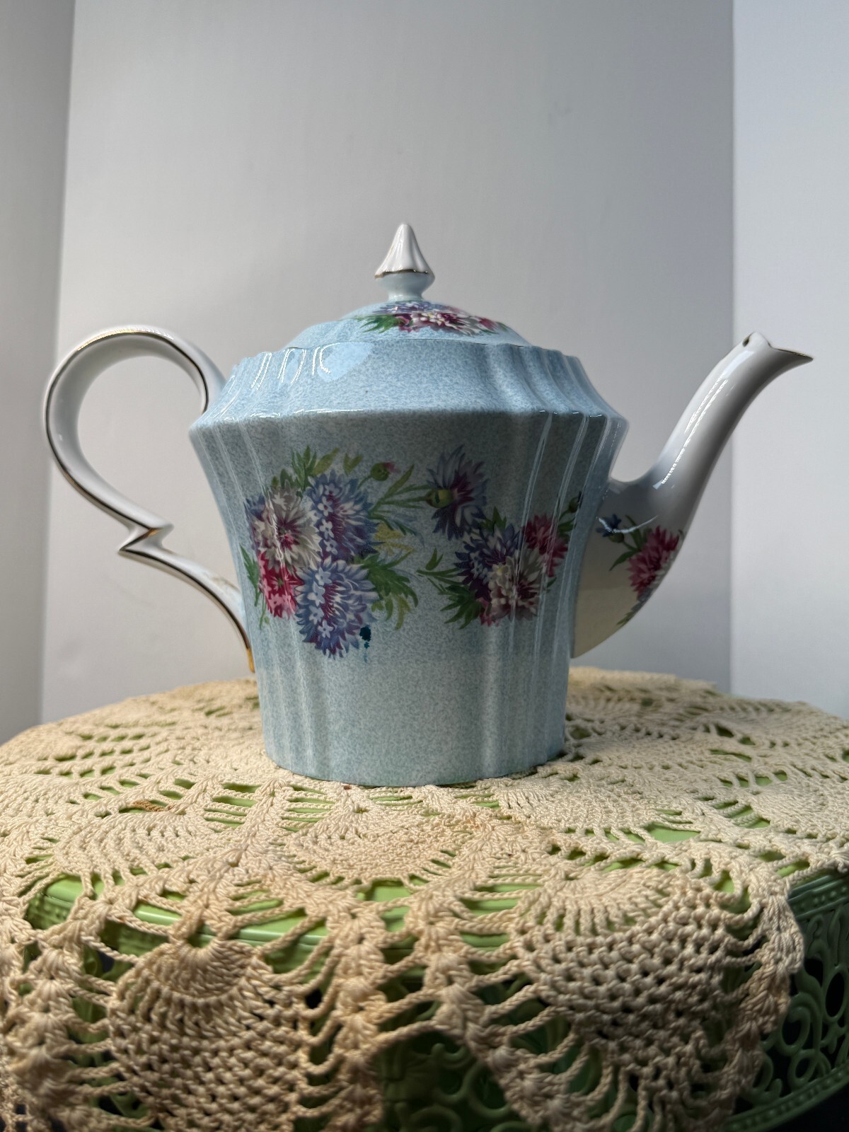 Vintage Royal Standard England Blue Floral Teapot Silver Trim Bone China
