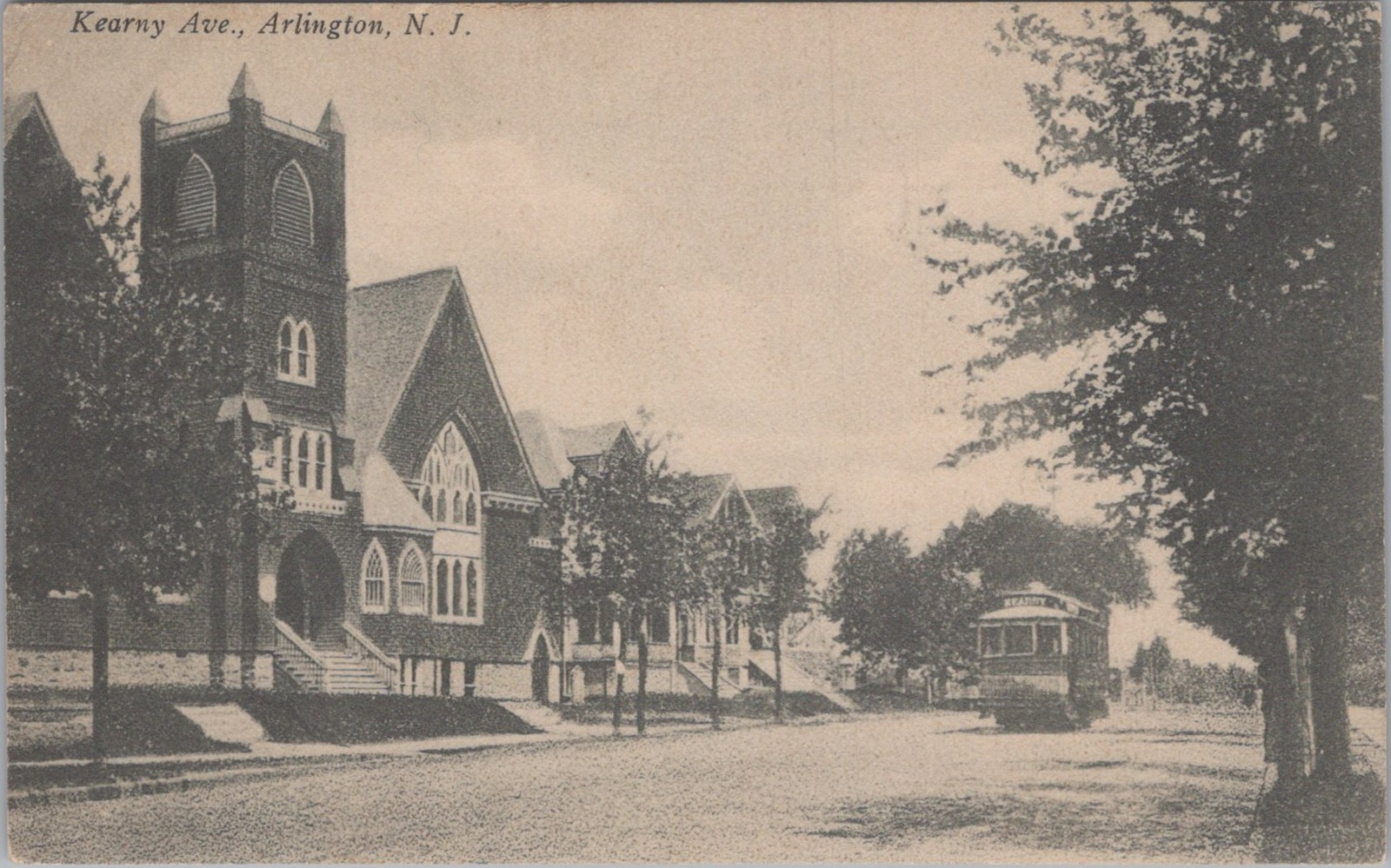 Kearny Ave Arlington New Jersey NJ 1912 Trolley Streetcar Postcard