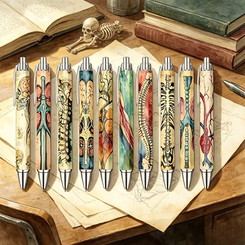 Set of 10 Rainbow human Anatomy  Printed Ballpoint Pens-For Doctors+Nurses+ More