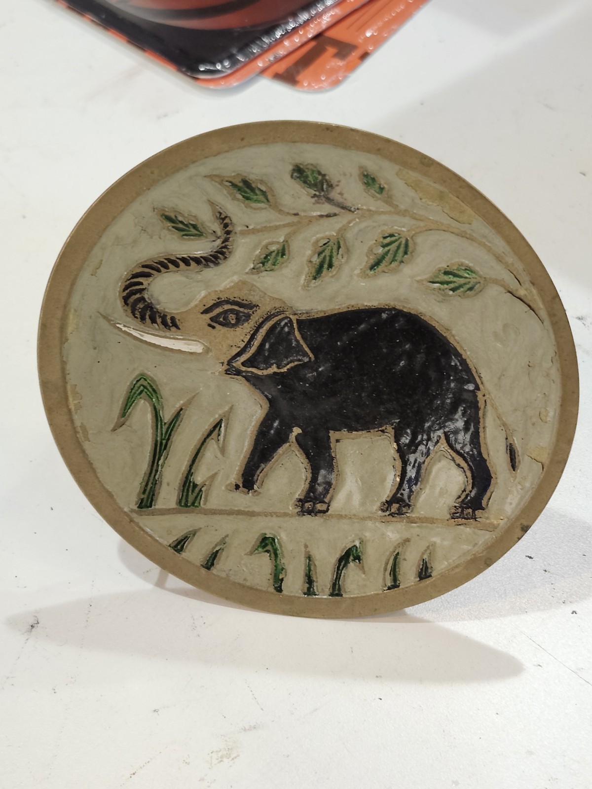 Vintage Cloisonne Enamel Elephant Brass Small Plate 5\