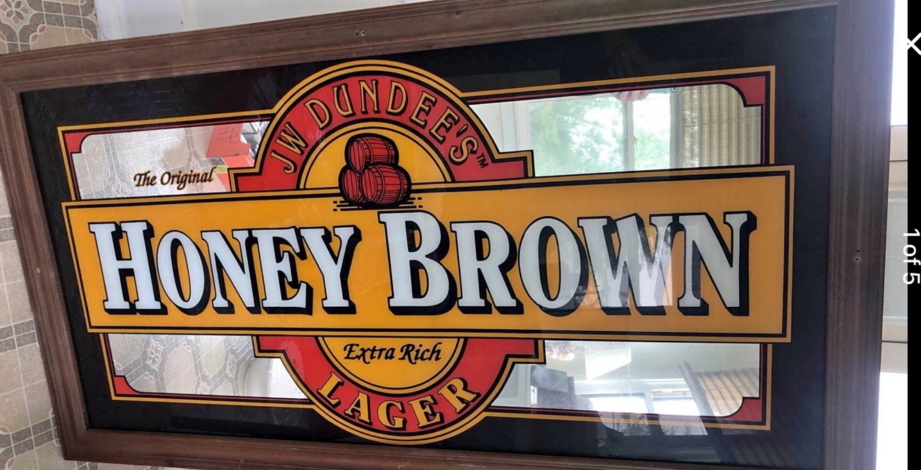 Huge VTG JW Dundee's Honey Brown Extra Rich Lager Beer Sign Mirror 52 Huge VTG JW Dundee's Honey Brown Extra Rich Lager Beer Sign Mirror 52